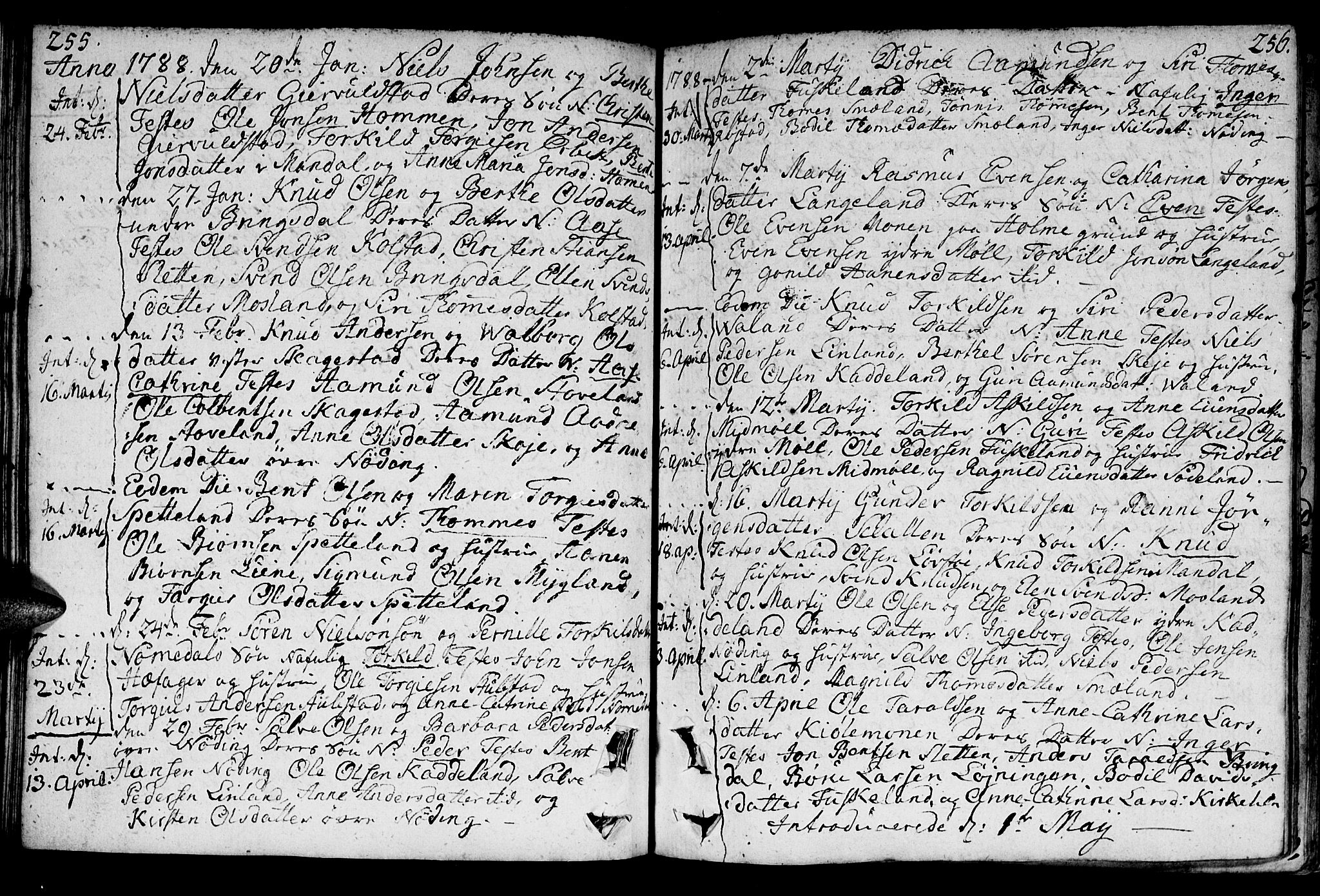 Holum sokneprestkontor, AV/SAK-1111-0022/F/Fa/Faa/L0003: Parish register (official) no. A 3, 1780-1821, p. 255-256