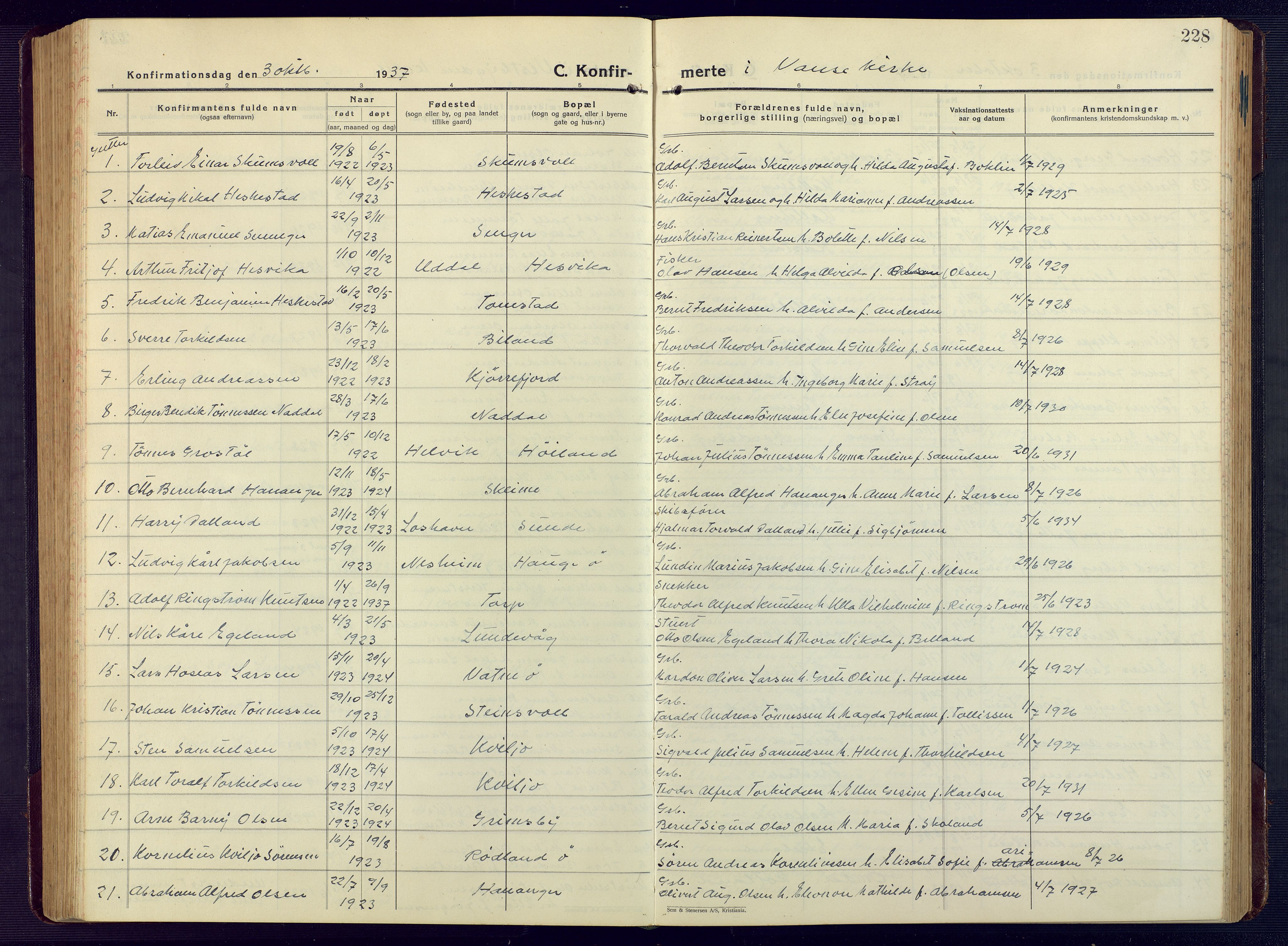 Lista sokneprestkontor, SAK/1111-0027/F/Fb/L0006: Parish register (copy) no. B 6, 1924-1947, p. 228
