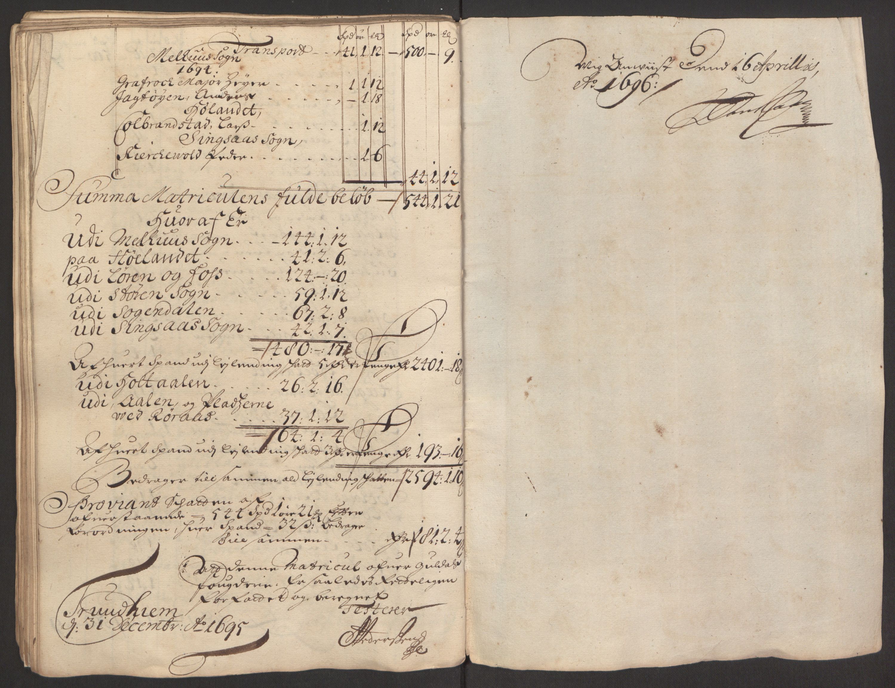 Rentekammeret inntil 1814, Reviderte regnskaper, Fogderegnskap, RA/EA-4092/R60/L3945: Fogderegnskap Orkdal og Gauldal, 1695, p. 300