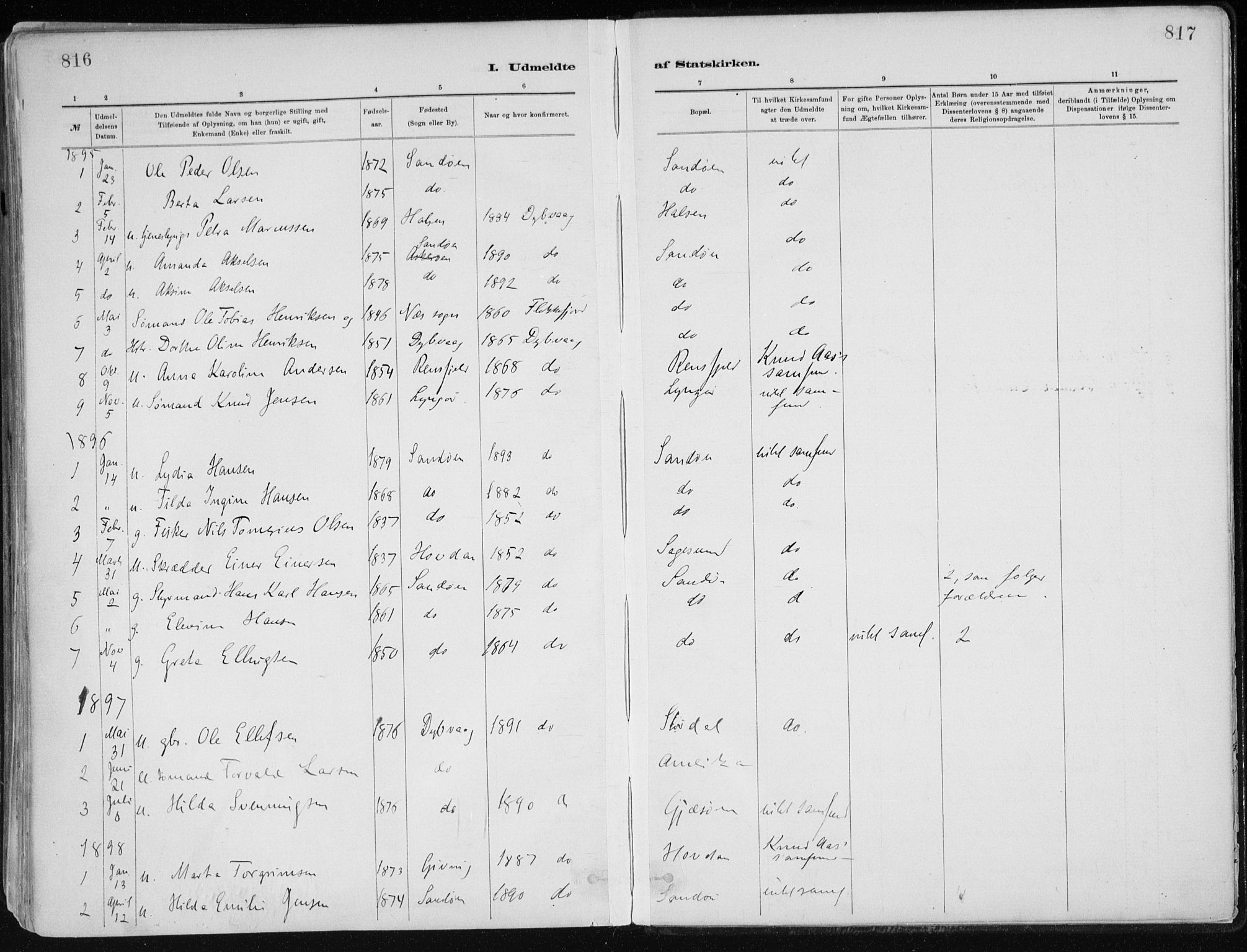 Dypvåg sokneprestkontor, SAK/1111-0007/F/Fa/Faa/L0008: Parish register (official) no. A 8, 1885-1906, p. 816-817