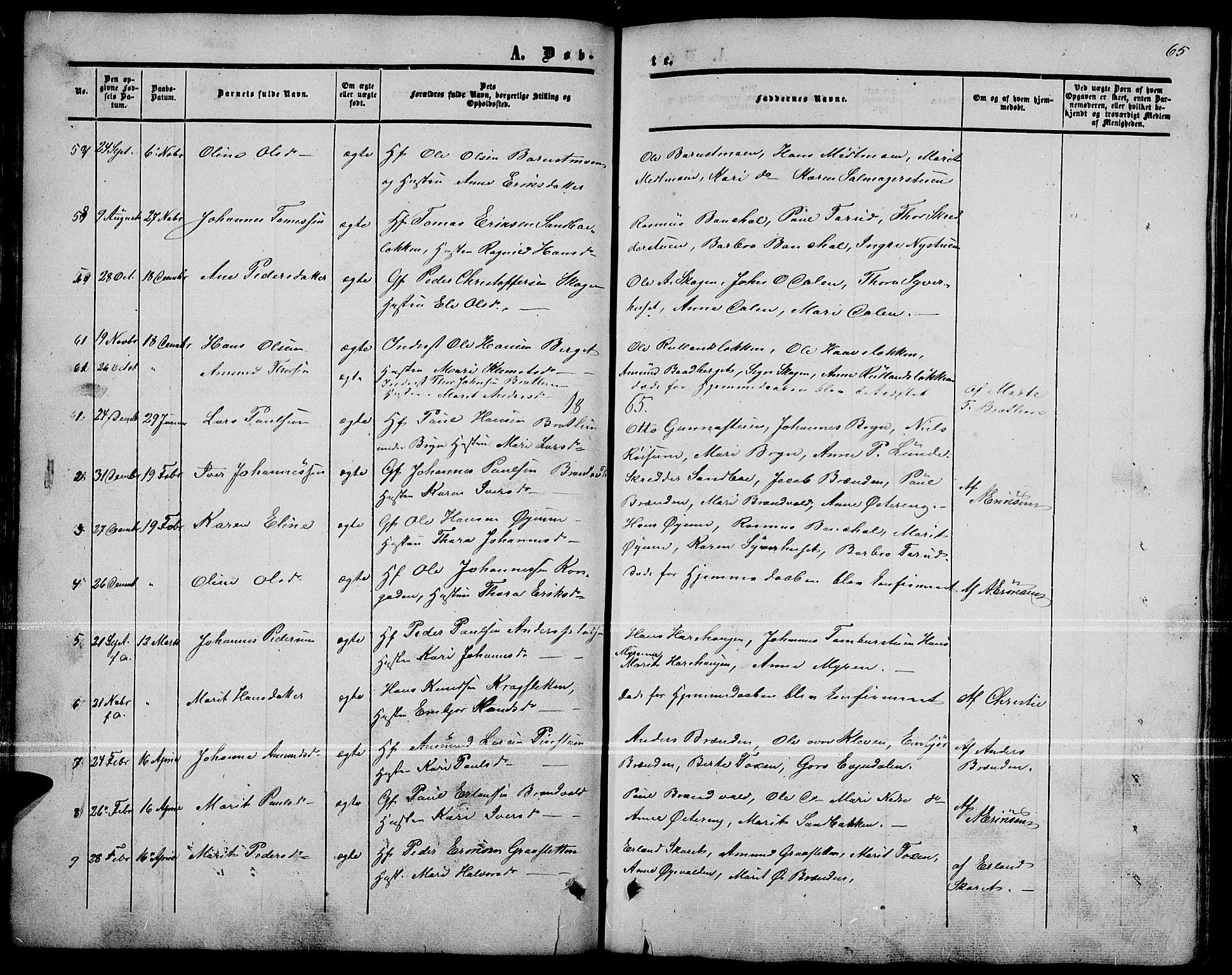 Nord-Fron prestekontor, SAH/PREST-080/H/Ha/Hab/L0001: Parish register (copy) no. 1, 1851-1883, p. 65