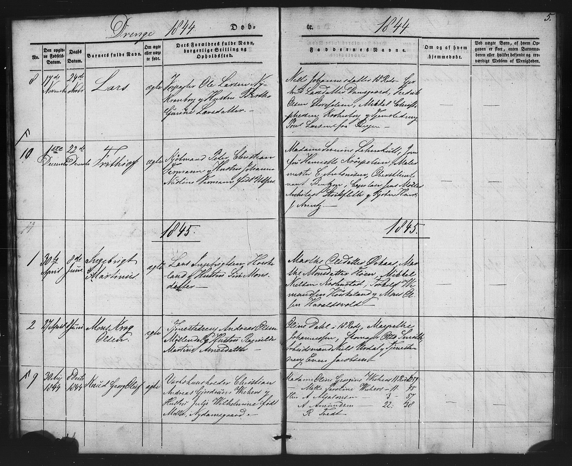 St. Jørgens hospital og Årstad sokneprestembete, AV/SAB-A-99934: Parish register (copy) no. A 2, 1843-1863, p. 5