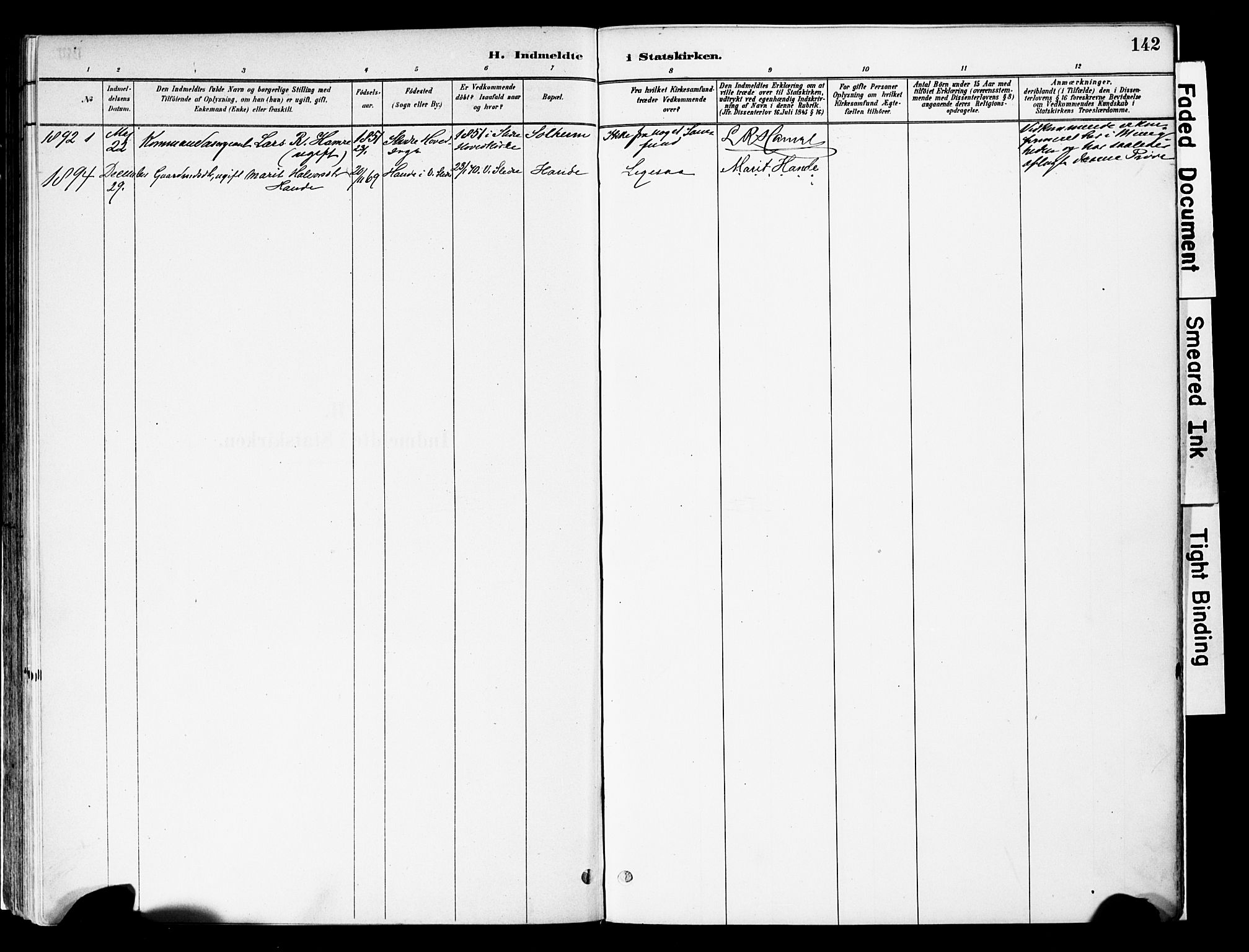 Vestre Slidre prestekontor, AV/SAH-PREST-136/H/Ha/Haa/L0004: Parish register (official) no. 4, 1881-1911, p. 142