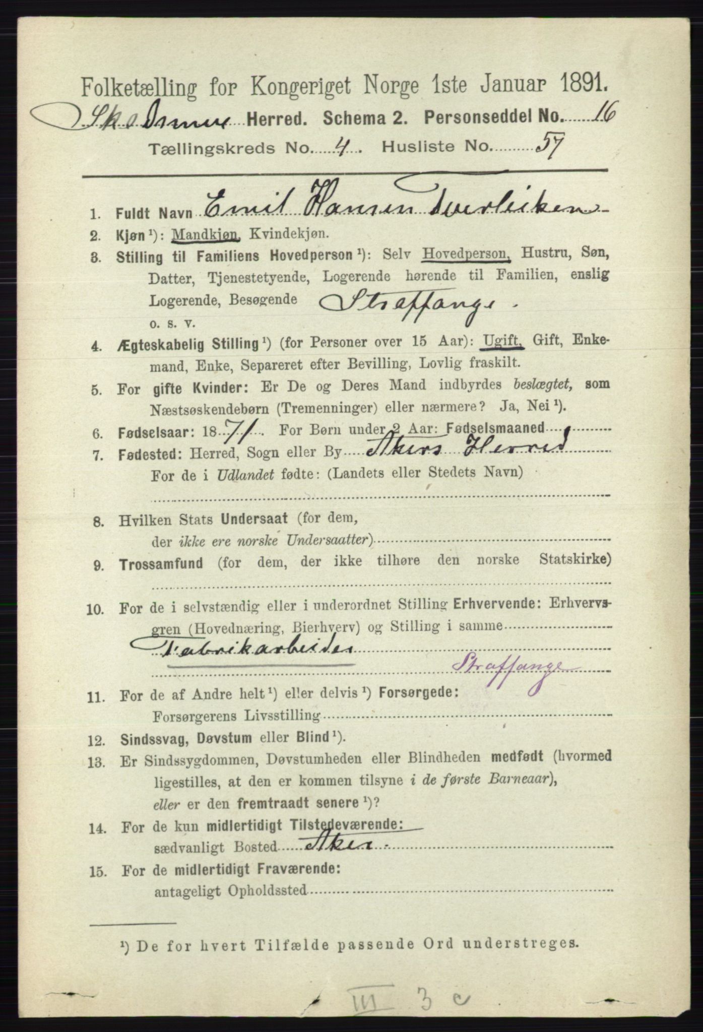 RA, 1891 census for 0231 Skedsmo, 1891, p. 2205