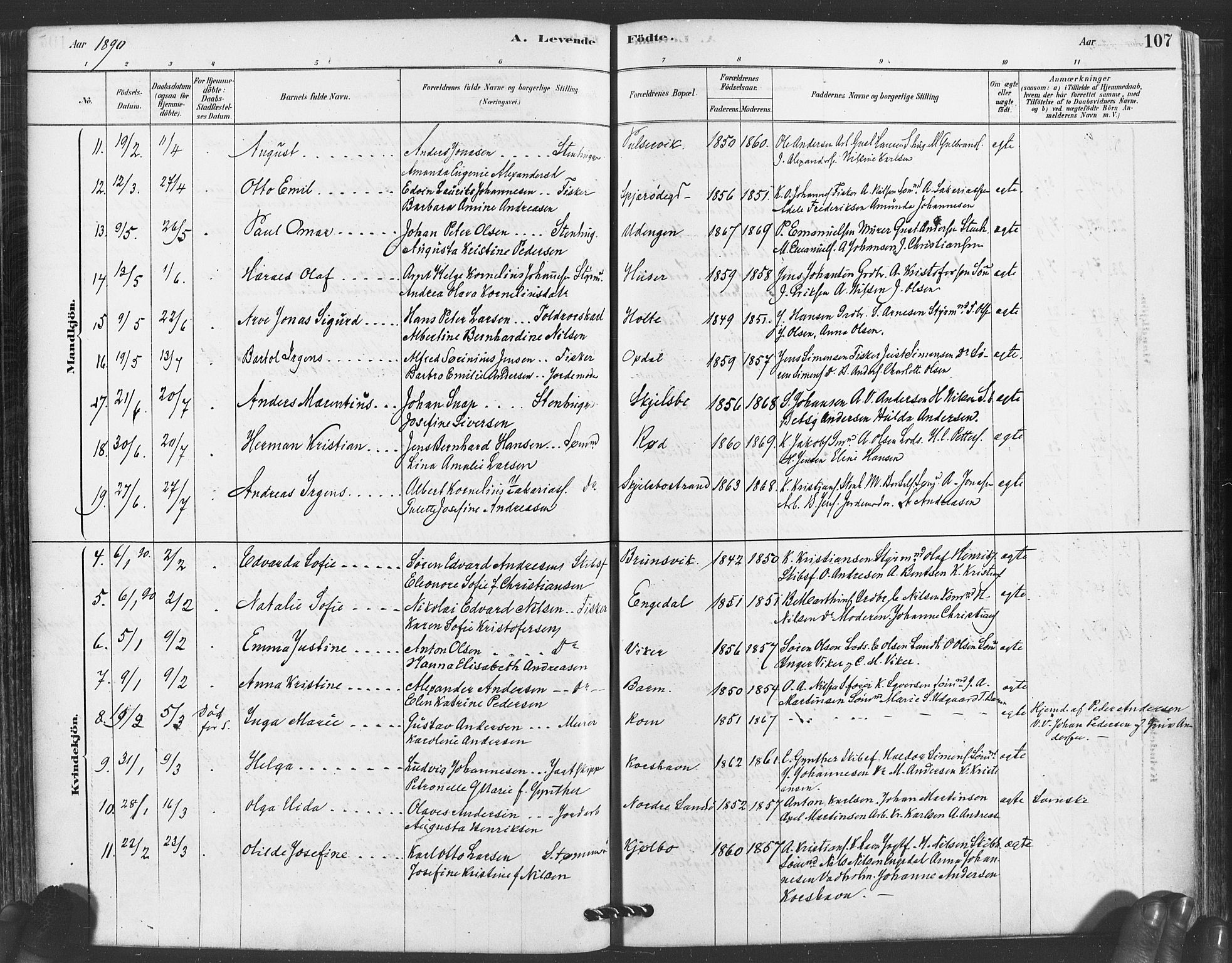 Hvaler prestekontor Kirkebøker, AV/SAO-A-2001/F/Fa/L0008: Parish register (official) no. I 8, 1878-1895, p. 107