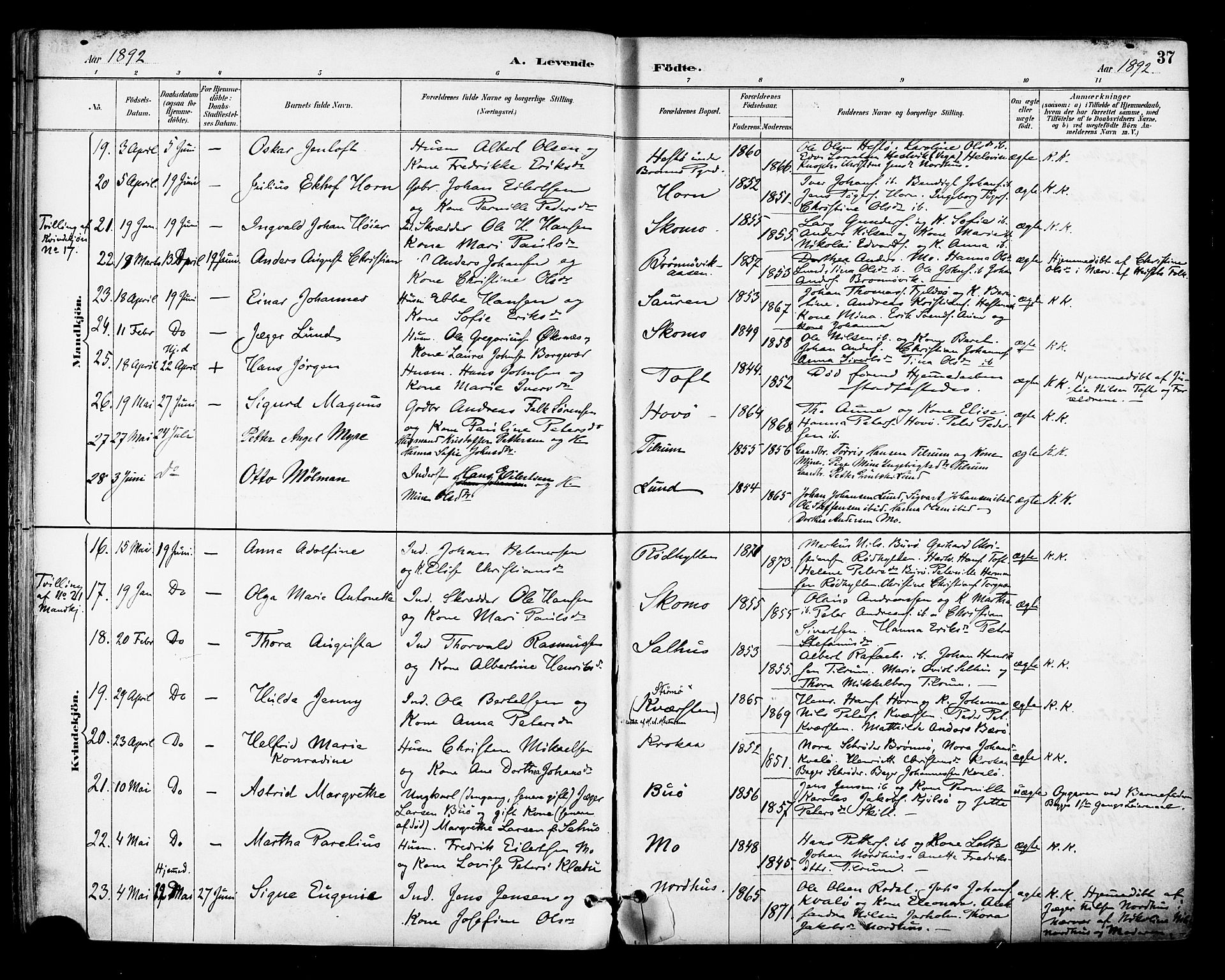 Ministerialprotokoller, klokkerbøker og fødselsregistre - Nordland, SAT/A-1459/813/L0200: Parish register (official) no. 813A10, 1886-1900, p. 37