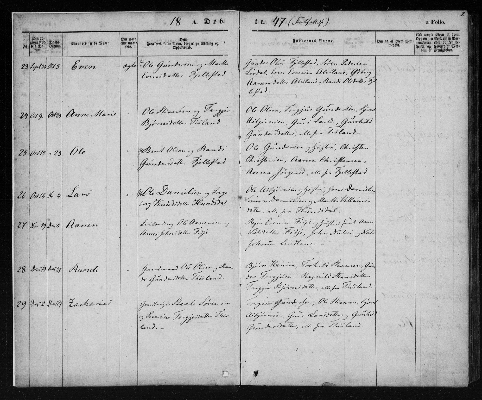 Holum sokneprestkontor, SAK/1111-0022/F/Fa/Fab/L0005: Parish register (official) no. A 5, 1847-1874, p. 2