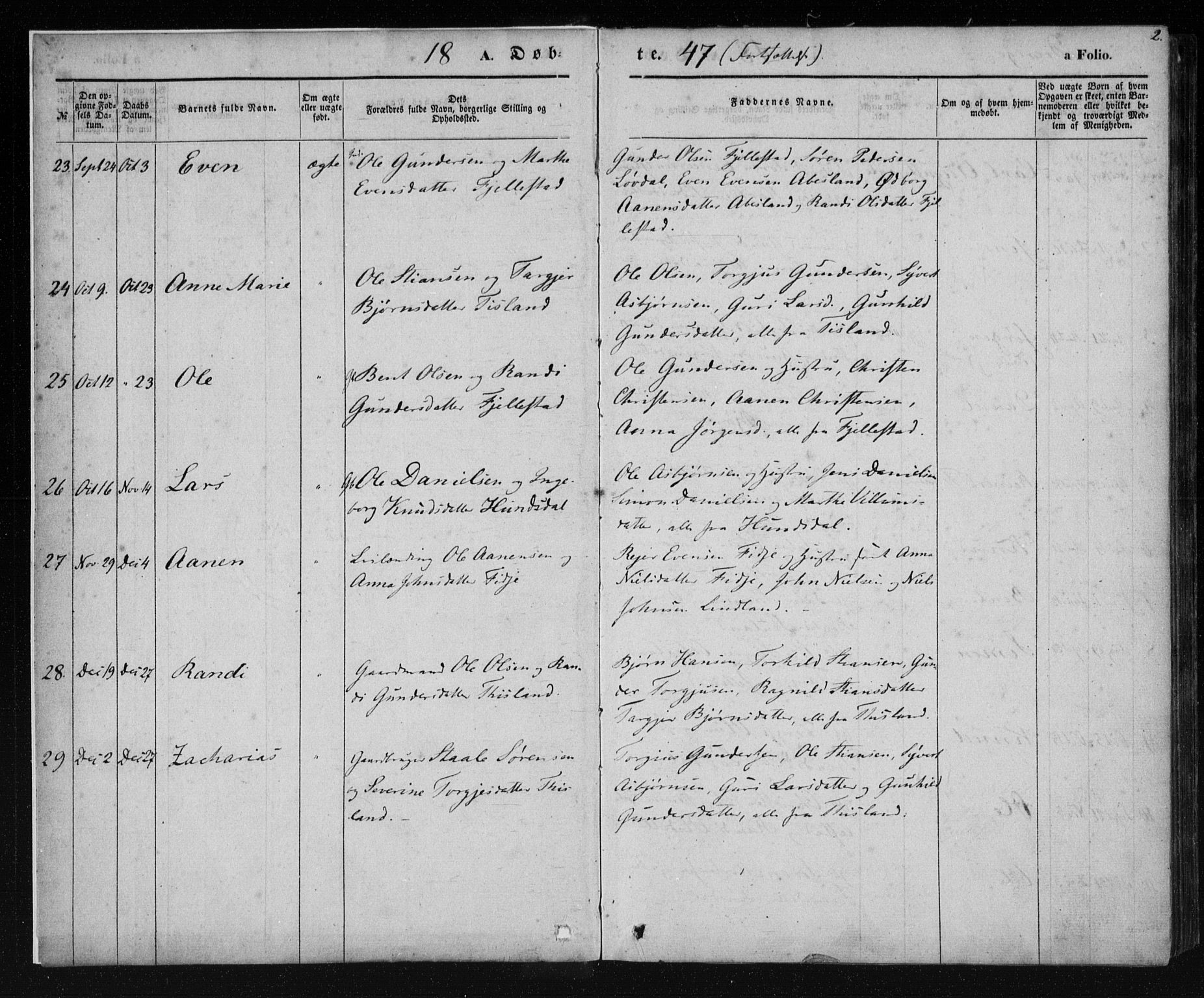 Holum sokneprestkontor, AV/SAK-1111-0022/F/Fa/Fab/L0005: Parish register (official) no. A 5, 1847-1874, p. 2