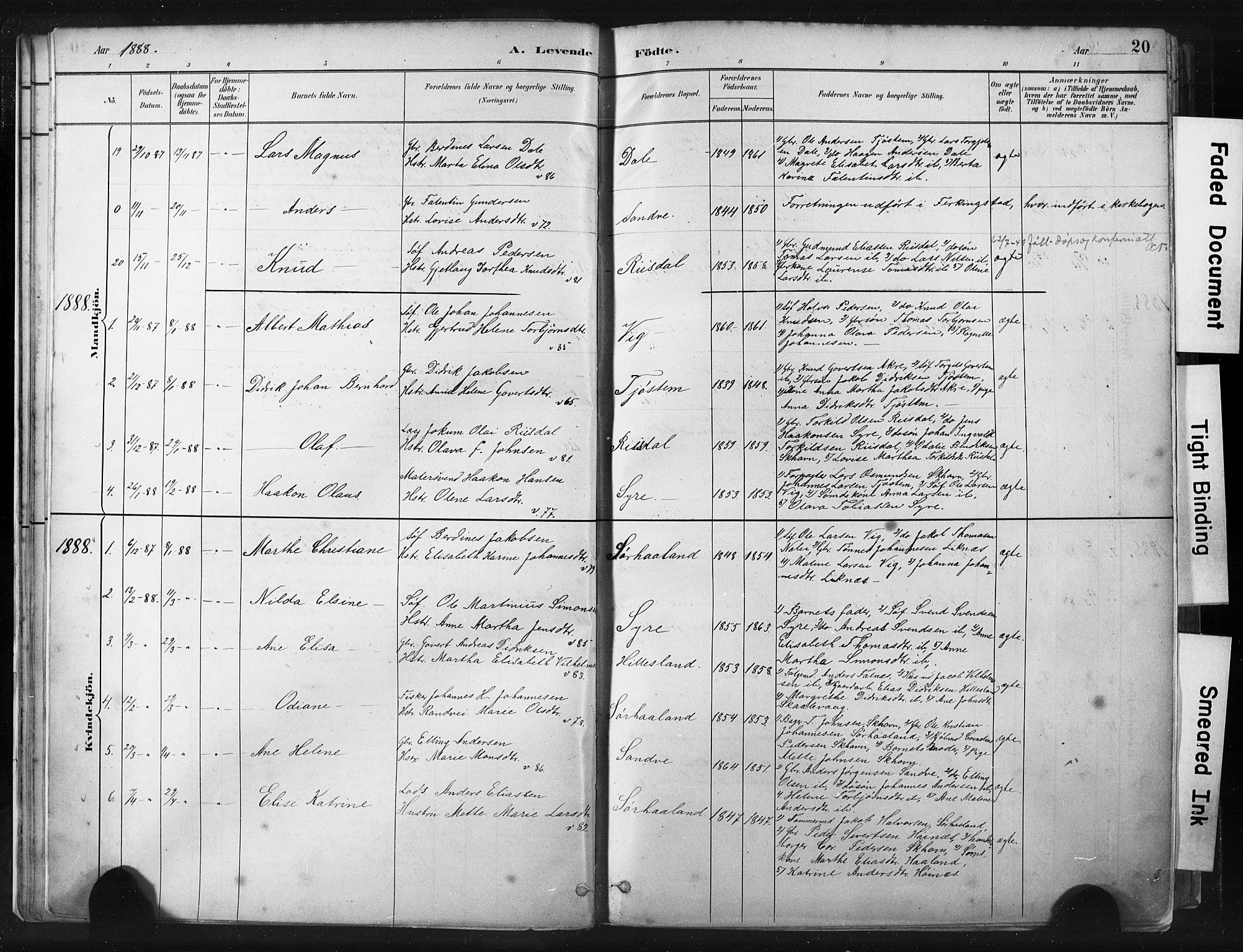 Skudenes sokneprestkontor, SAST/A -101849/H/Ha/Haa/L0009: Parish register (official) no. A 6, 1882-1912, p. 20