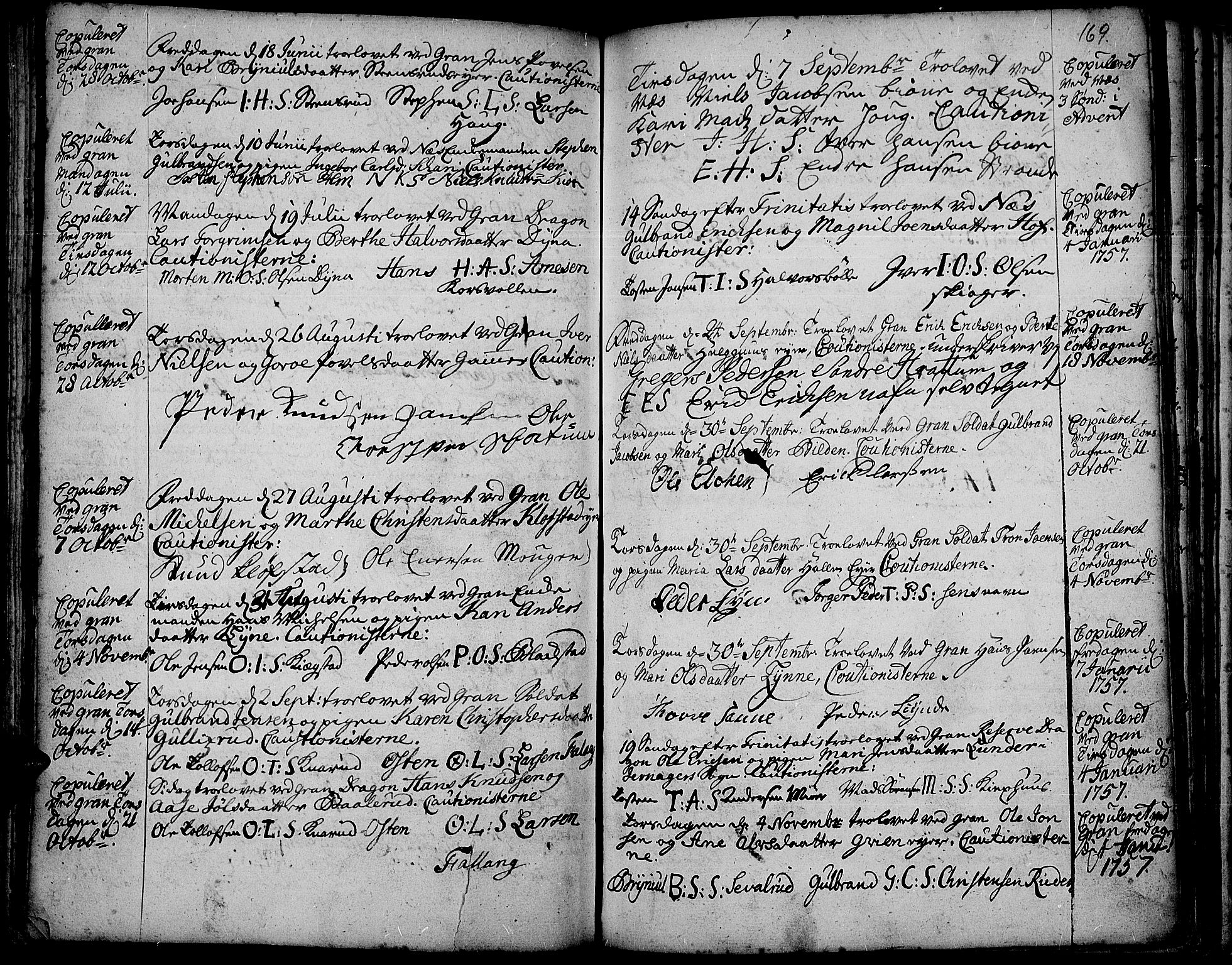 Gran prestekontor, SAH/PREST-112/H/Ha/Haa/L0003: Parish register (official) no. 3, 1745-1758, p. 169