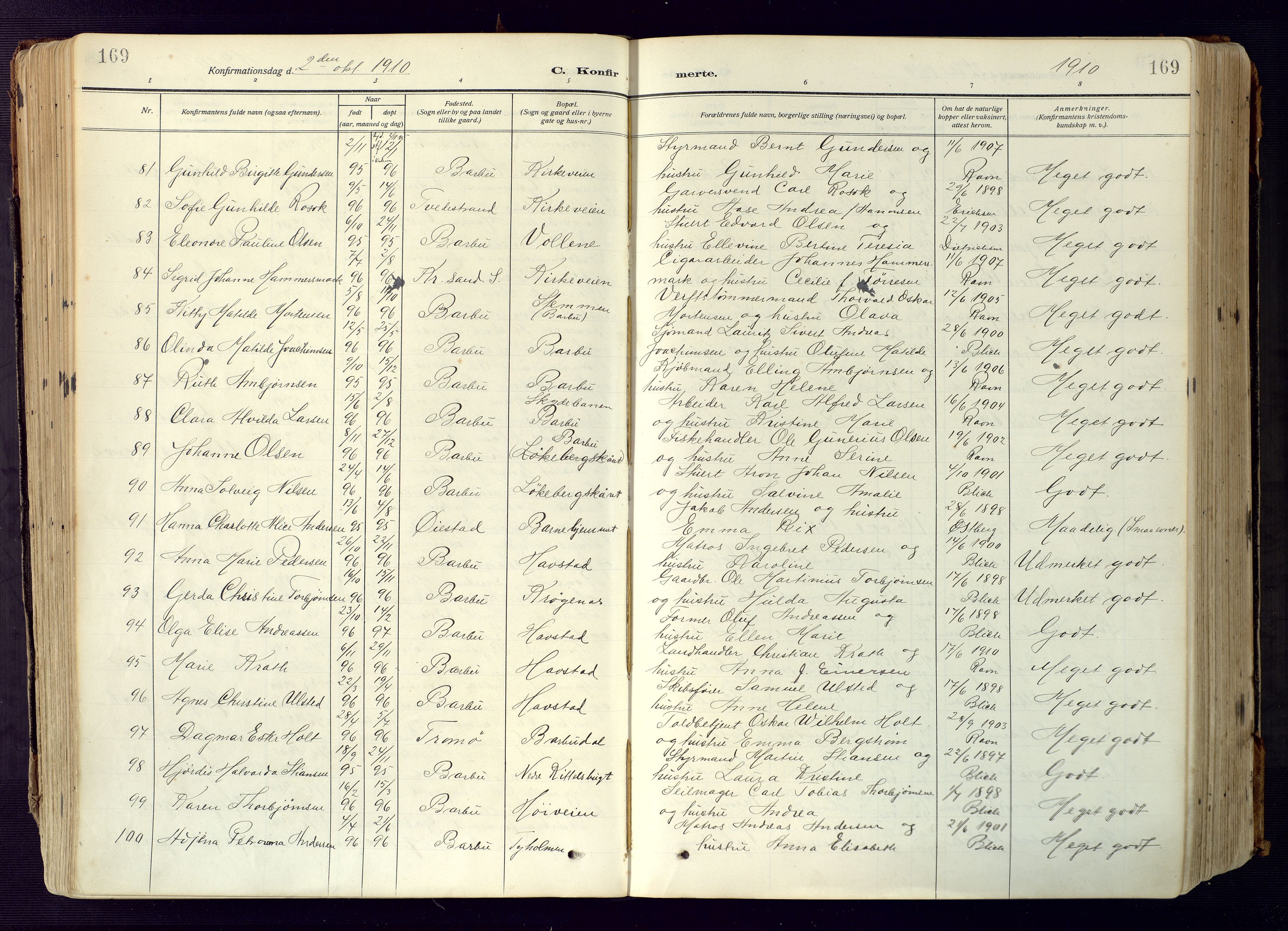Barbu sokneprestkontor, SAK/1111-0003/F/Fa/L0006: Parish register (official) no. A 6, 1910-1929, p. 169
