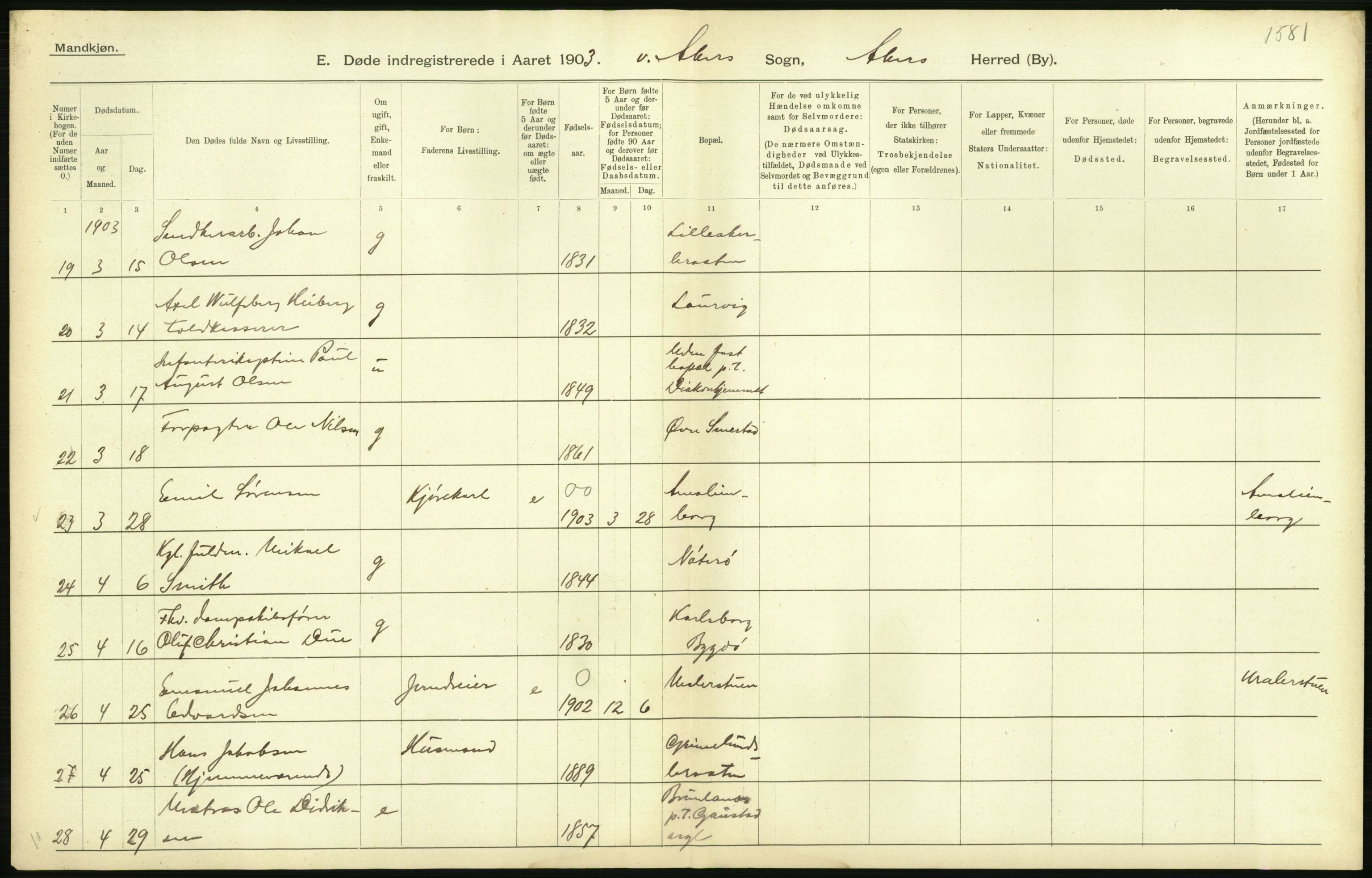 Statistisk sentralbyrå, Sosiodemografiske emner, Befolkning, AV/RA-S-2228/D/Df/Dfa/Dfaa/L0002: Akershus amt: Fødte, gifte, døde, 1903, p. 552