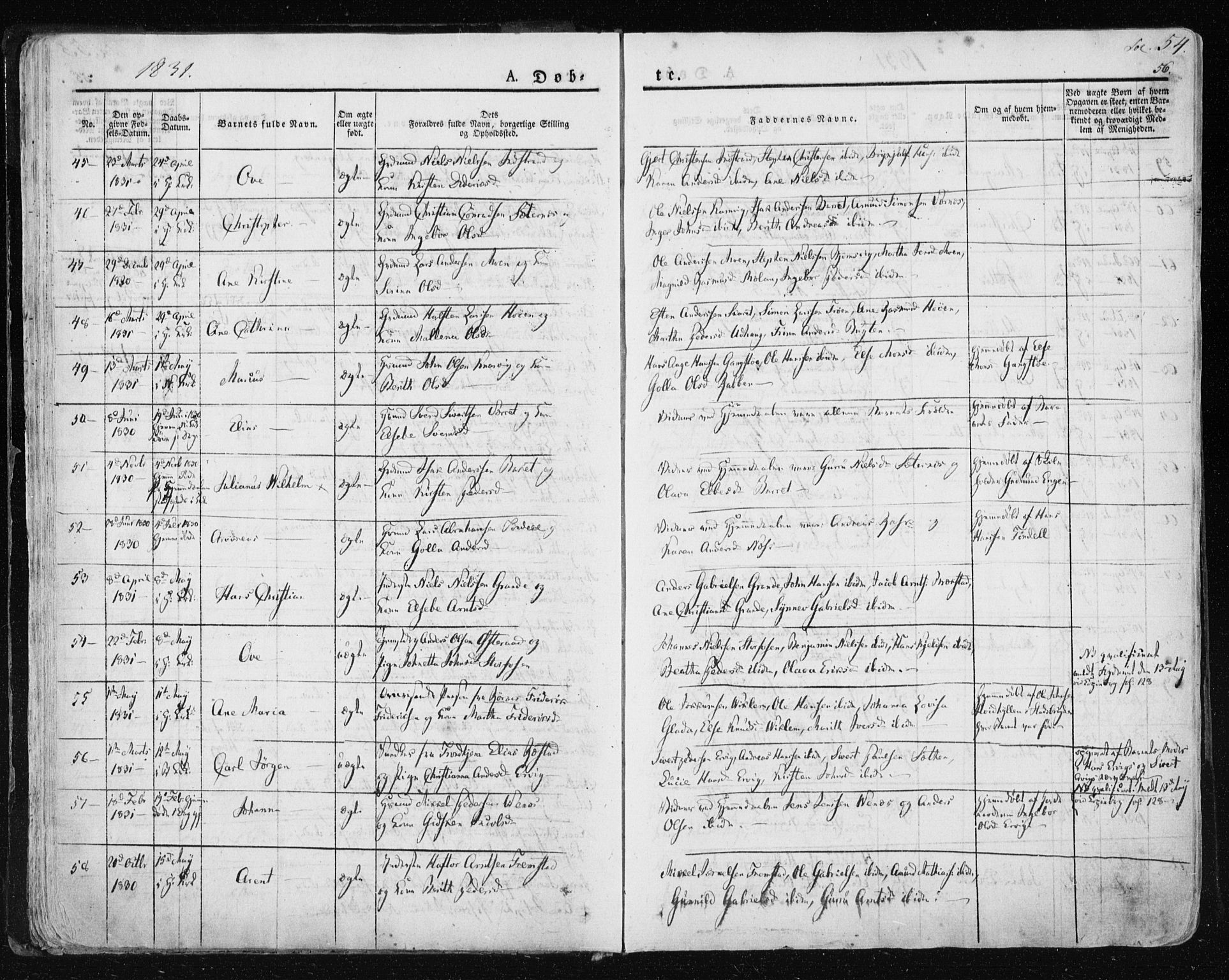 Ministerialprotokoller, klokkerbøker og fødselsregistre - Sør-Trøndelag, SAT/A-1456/659/L0735: Parish register (official) no. 659A05, 1826-1841, p. 54