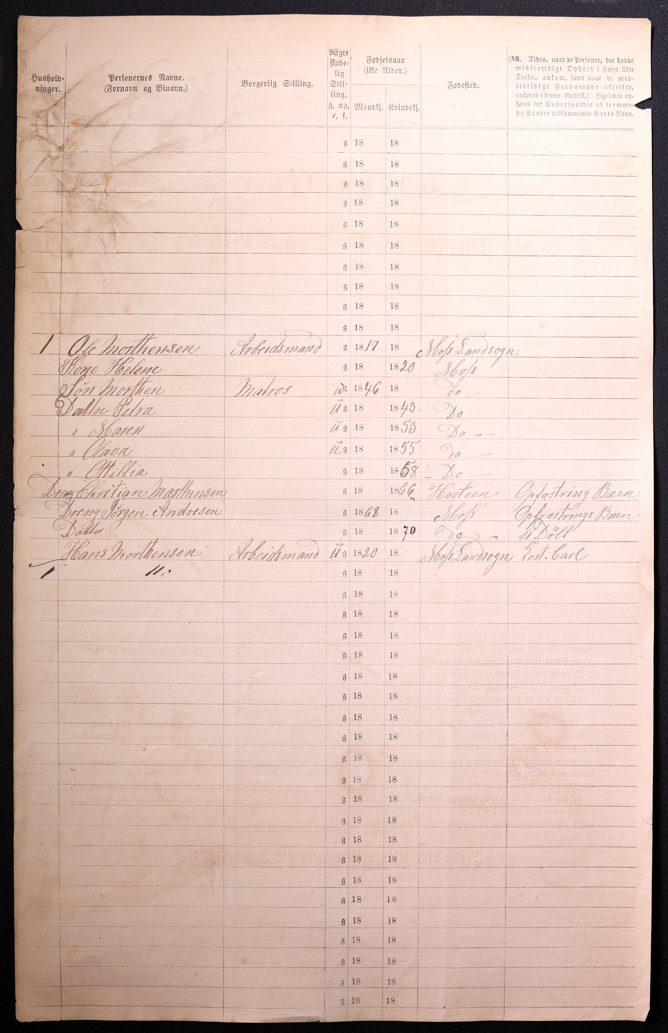 RA, 1870 census for 0104 Moss, 1870, p. 726