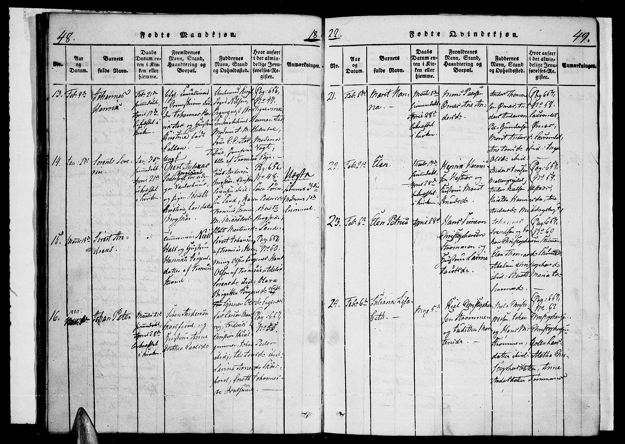Tromsø sokneprestkontor/stiftsprosti/domprosti, SATØ/S-1343/G/Ga/L0007kirke: Parish register (official) no. 7, 1821-1828, p. 48-49