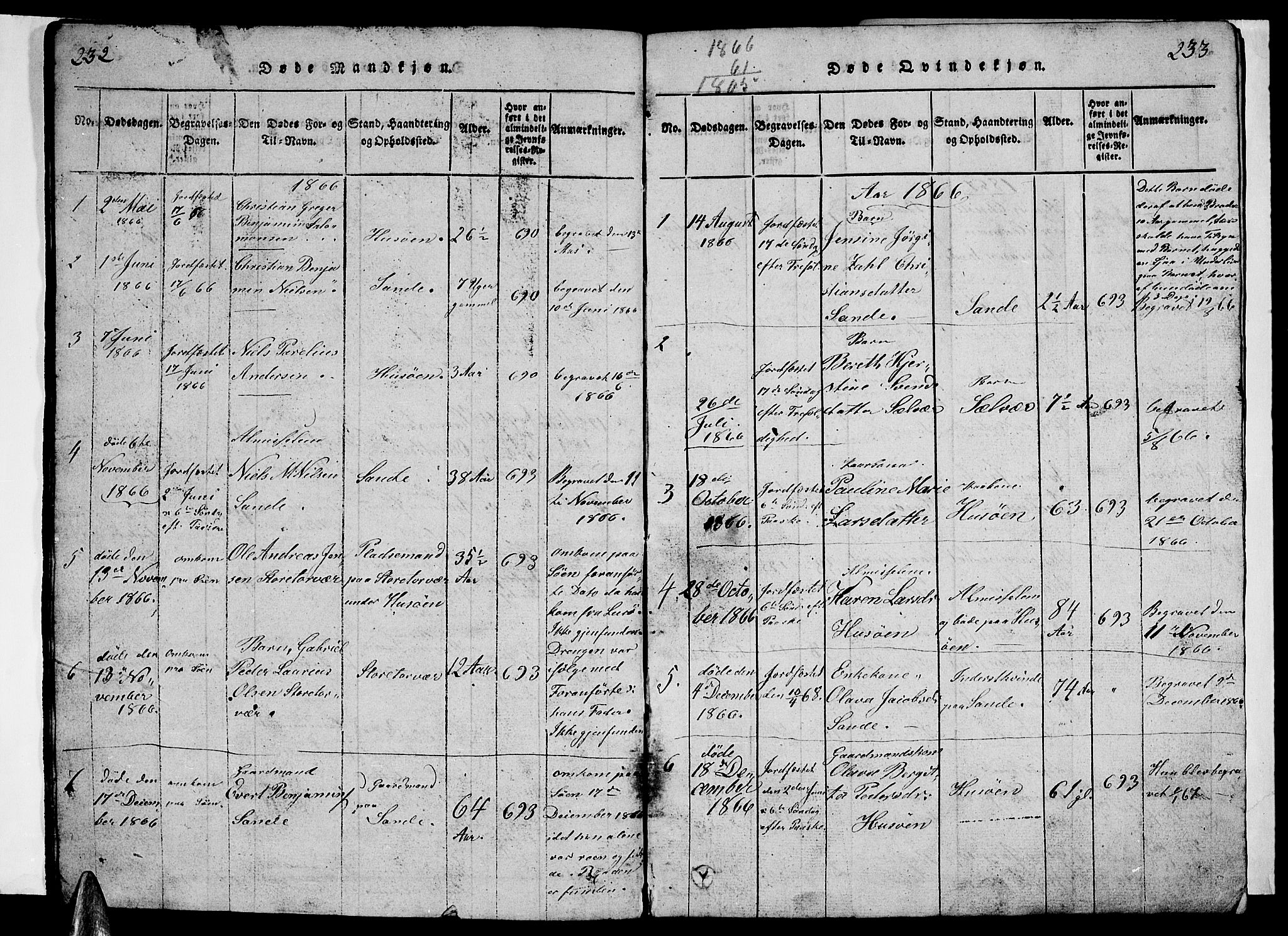 Ministerialprotokoller, klokkerbøker og fødselsregistre - Nordland, SAT/A-1459/840/L0581: Parish register (copy) no. 840C01, 1820-1873, p. 232-233