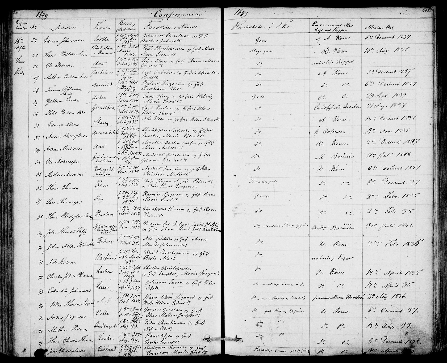 Sem kirkebøker, AV/SAKO-A-5/F/Fa/L0006: Parish register (official) no. I 6, 1843-1855, p. 301-302