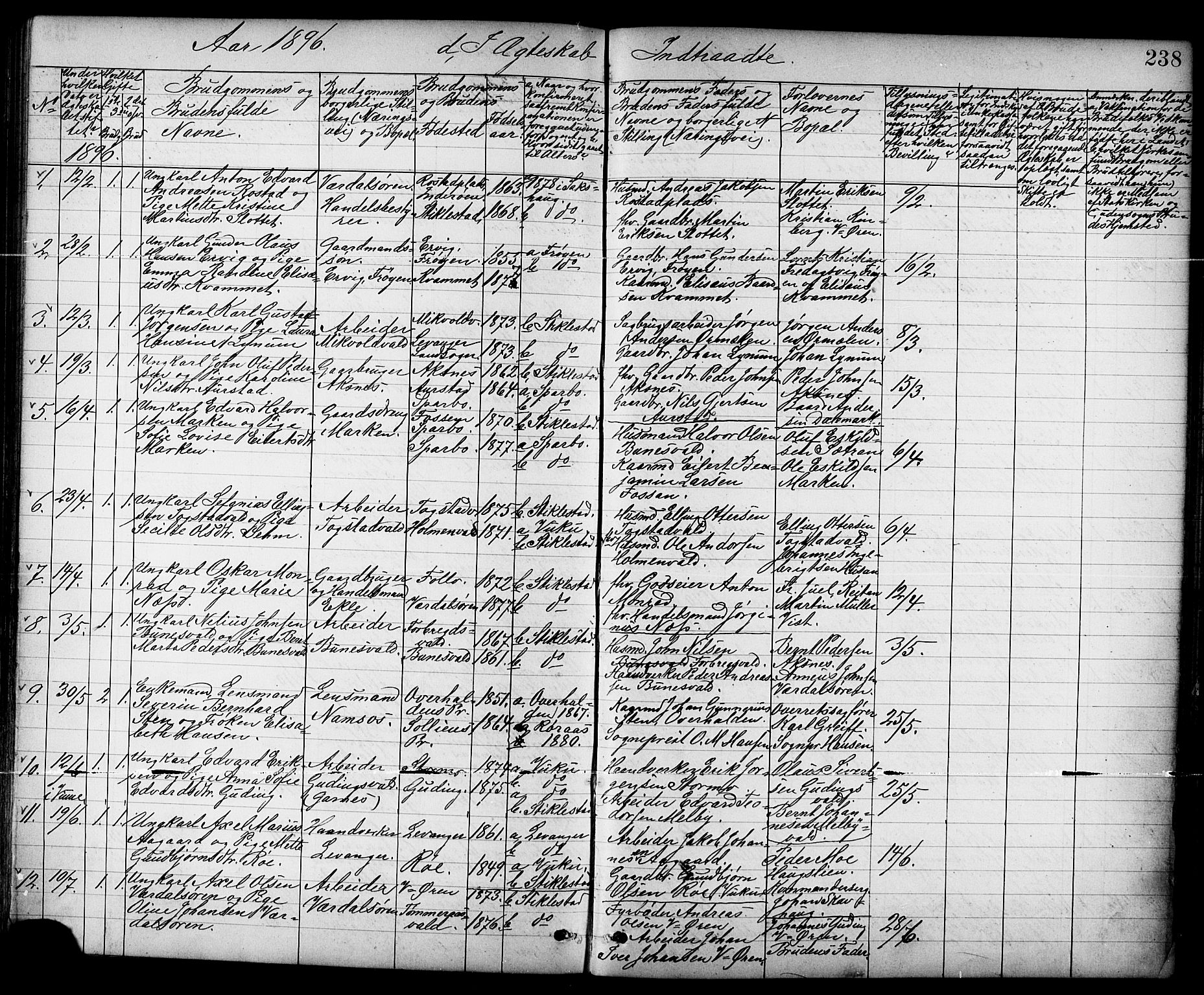 Ministerialprotokoller, klokkerbøker og fødselsregistre - Nord-Trøndelag, AV/SAT-A-1458/723/L0257: Parish register (copy) no. 723C05, 1890-1907, p. 238