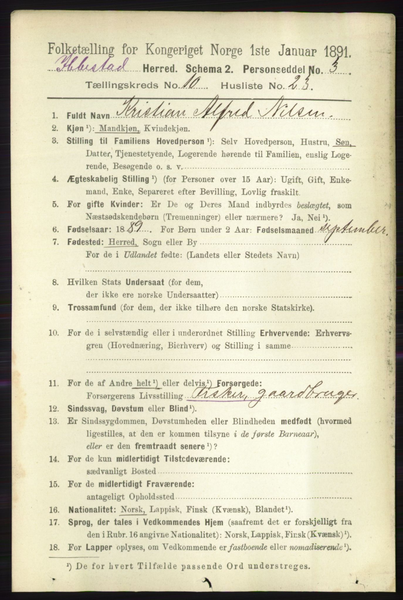 RA, 1891 census for 1917 Ibestad, 1891, p. 7013
