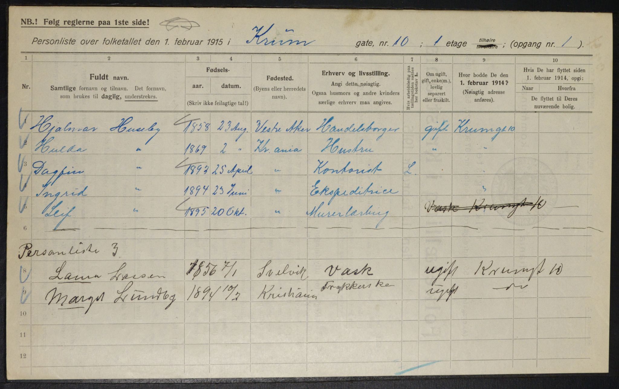 OBA, Municipal Census 1915 for Kristiania, 1915, p. 54417