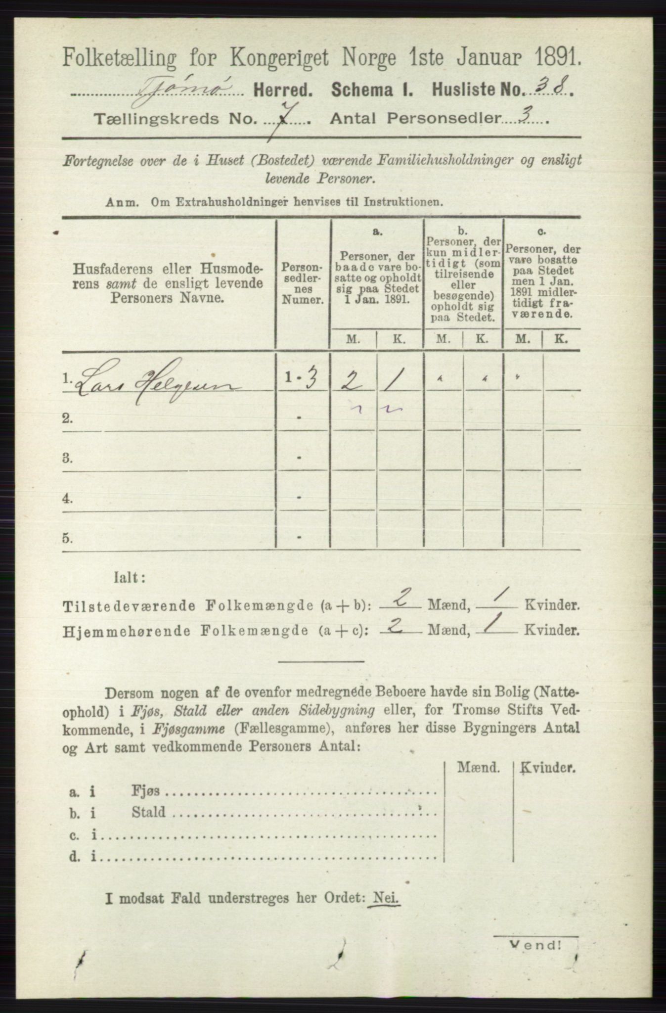 RA, 1891 census for 0723 Tjøme, 1891, p. 2450