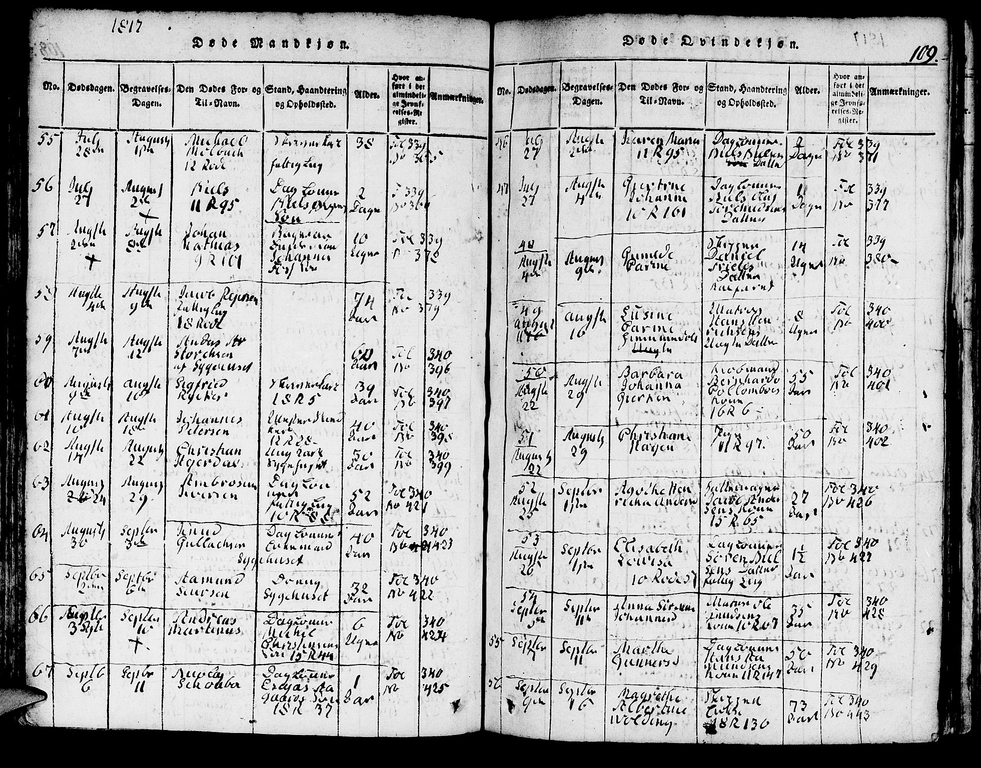 Domkirken sokneprestembete, AV/SAB-A-74801/H/Hab/L0001: Parish register (copy) no. A 1, 1816-1821, p. 109