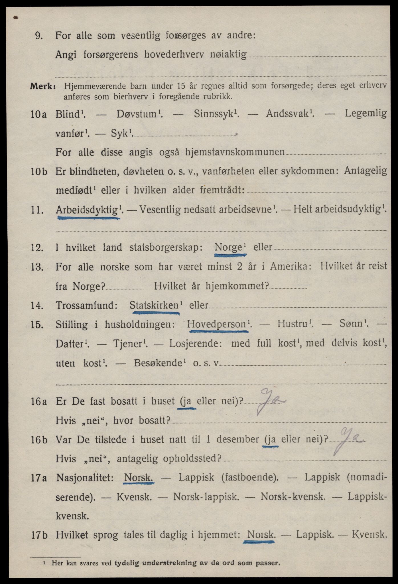 SAT, 1920 census for Ørland, 1920, p. 2464