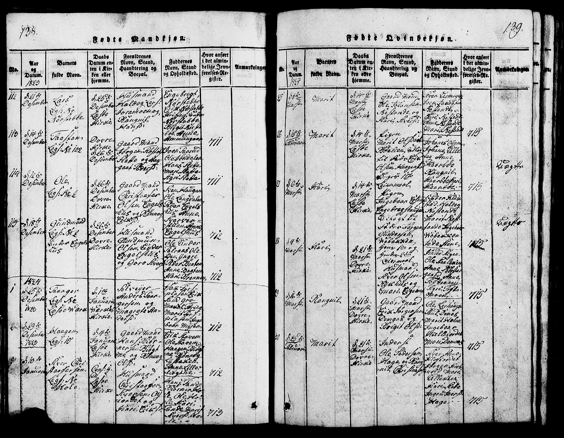 Lesja prestekontor, AV/SAH-PREST-068/H/Ha/Hab/L0001: Parish register (copy) no. 1, 1820-1831, p. 138-139