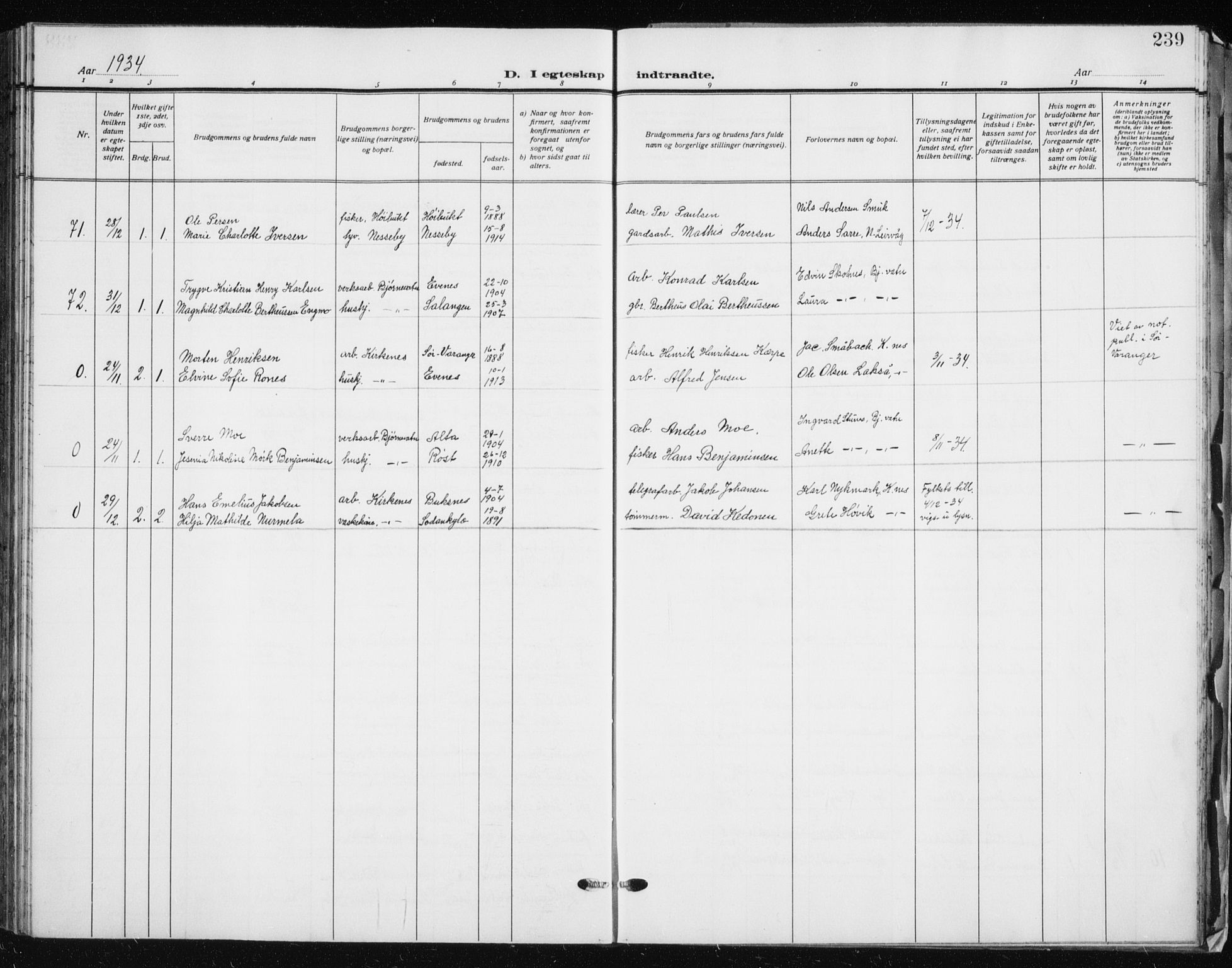 Sør-Varanger sokneprestkontor, AV/SATØ-S-1331/H/Hb/L0006klokker: Parish register (copy) no. 6, 1929-1938, p. 239