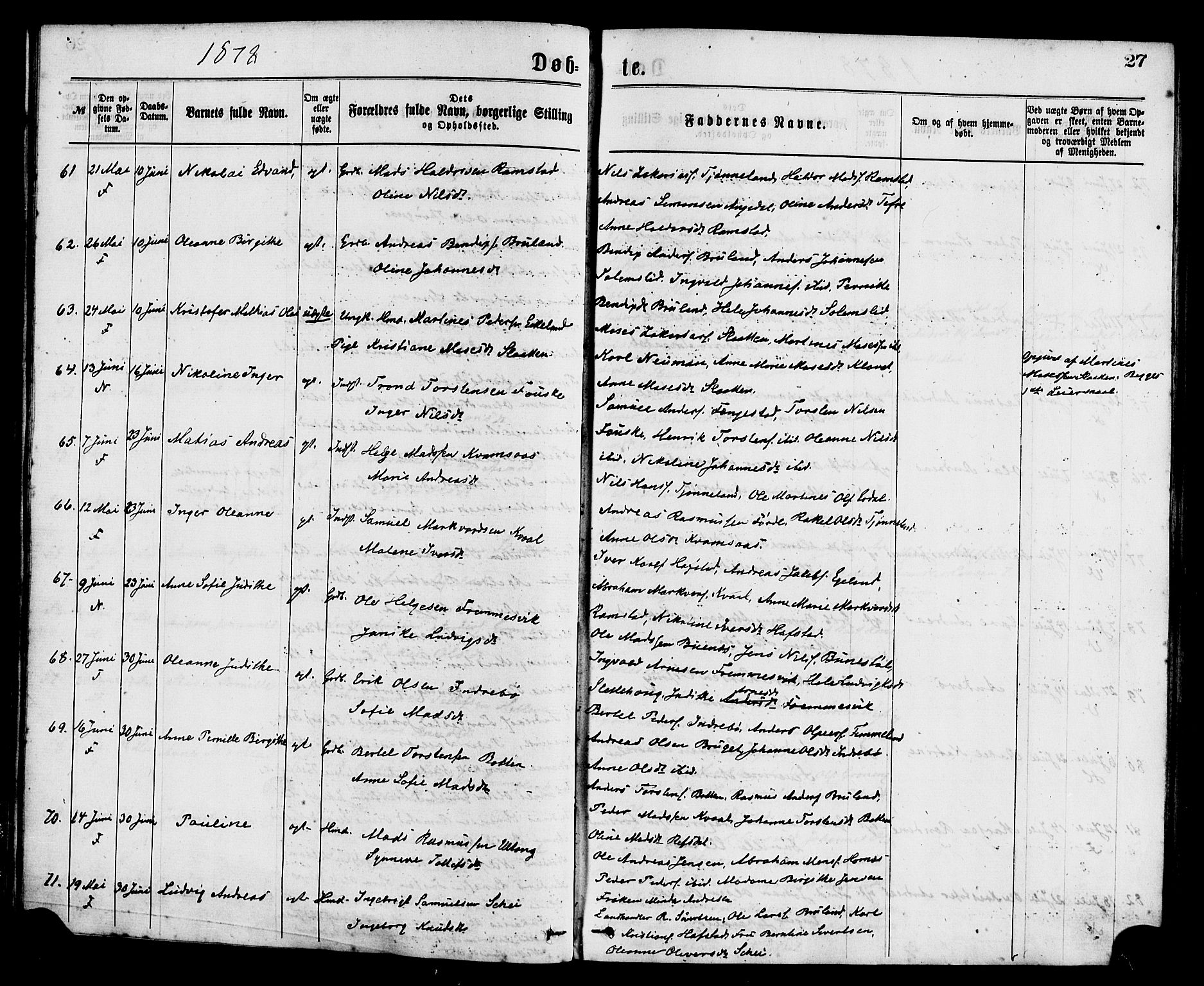 Førde sokneprestembete, AV/SAB-A-79901/H/Haa/Haaa/L0011: Parish register (official) no. A 11, 1877-1880, p. 27