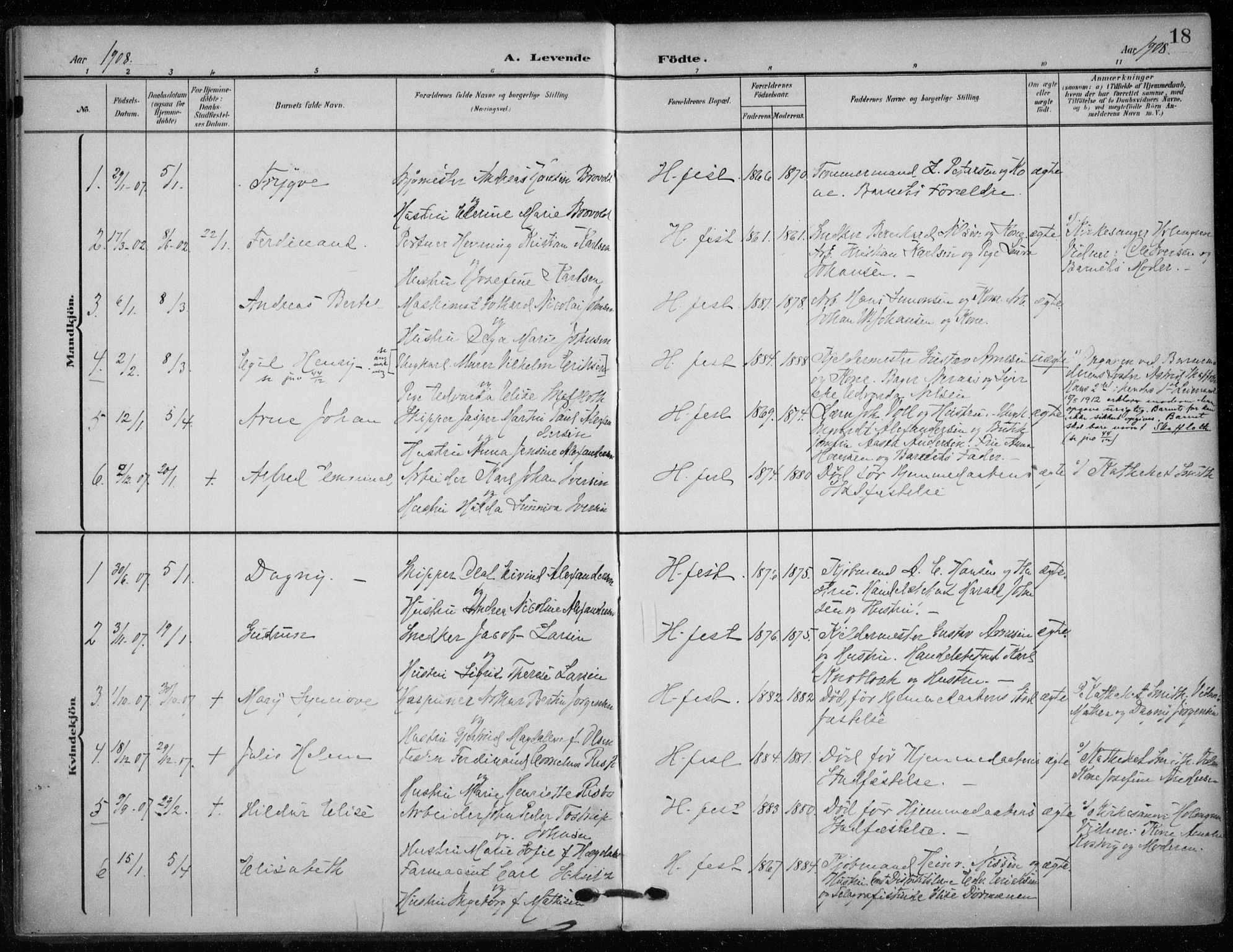 Hammerfest sokneprestkontor, SATØ/S-1347/H/Ha/L0014.kirke: Parish register (official) no. 14, 1906-1916, p. 18
