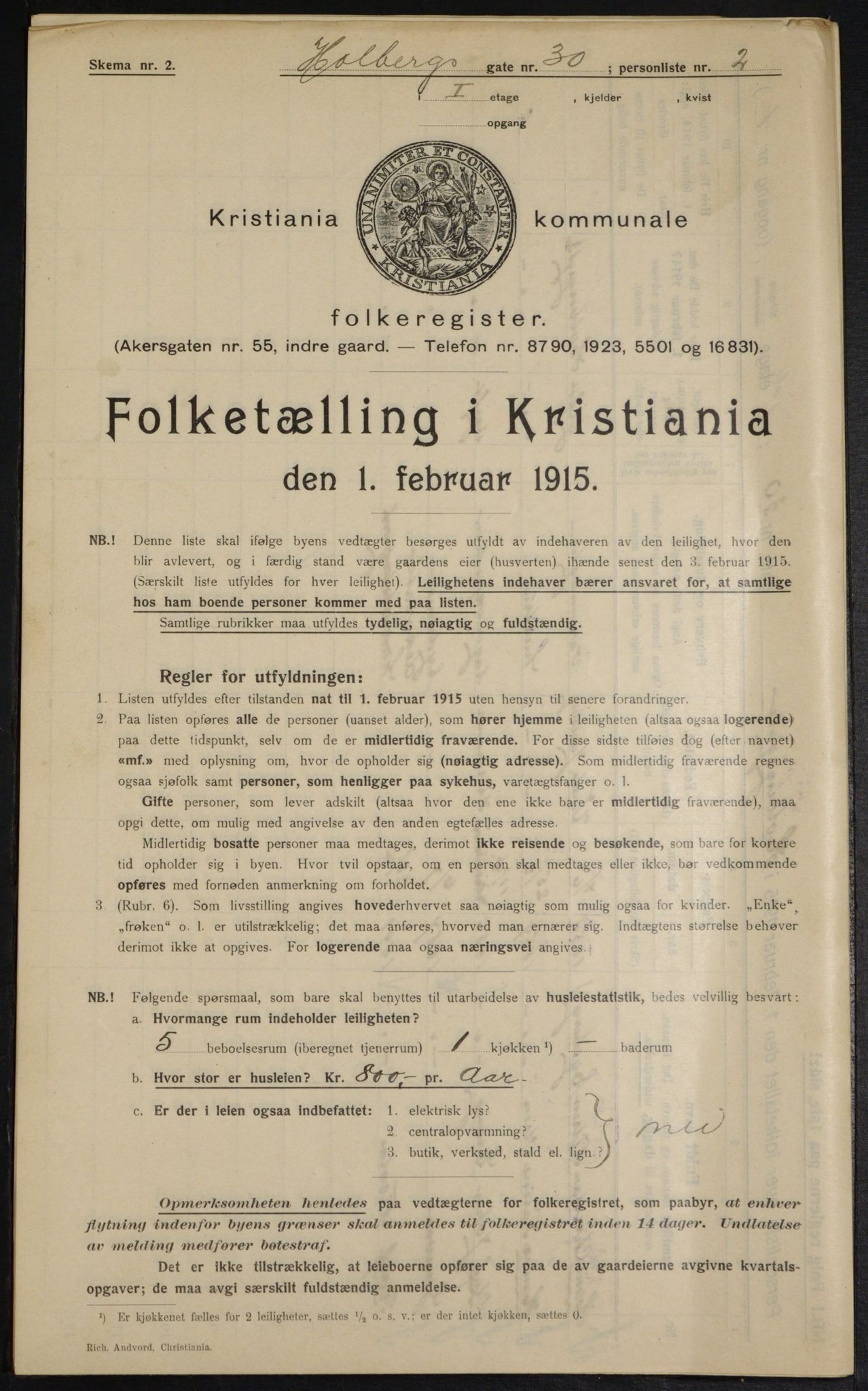 OBA, Municipal Census 1915 for Kristiania, 1915, p. 40125