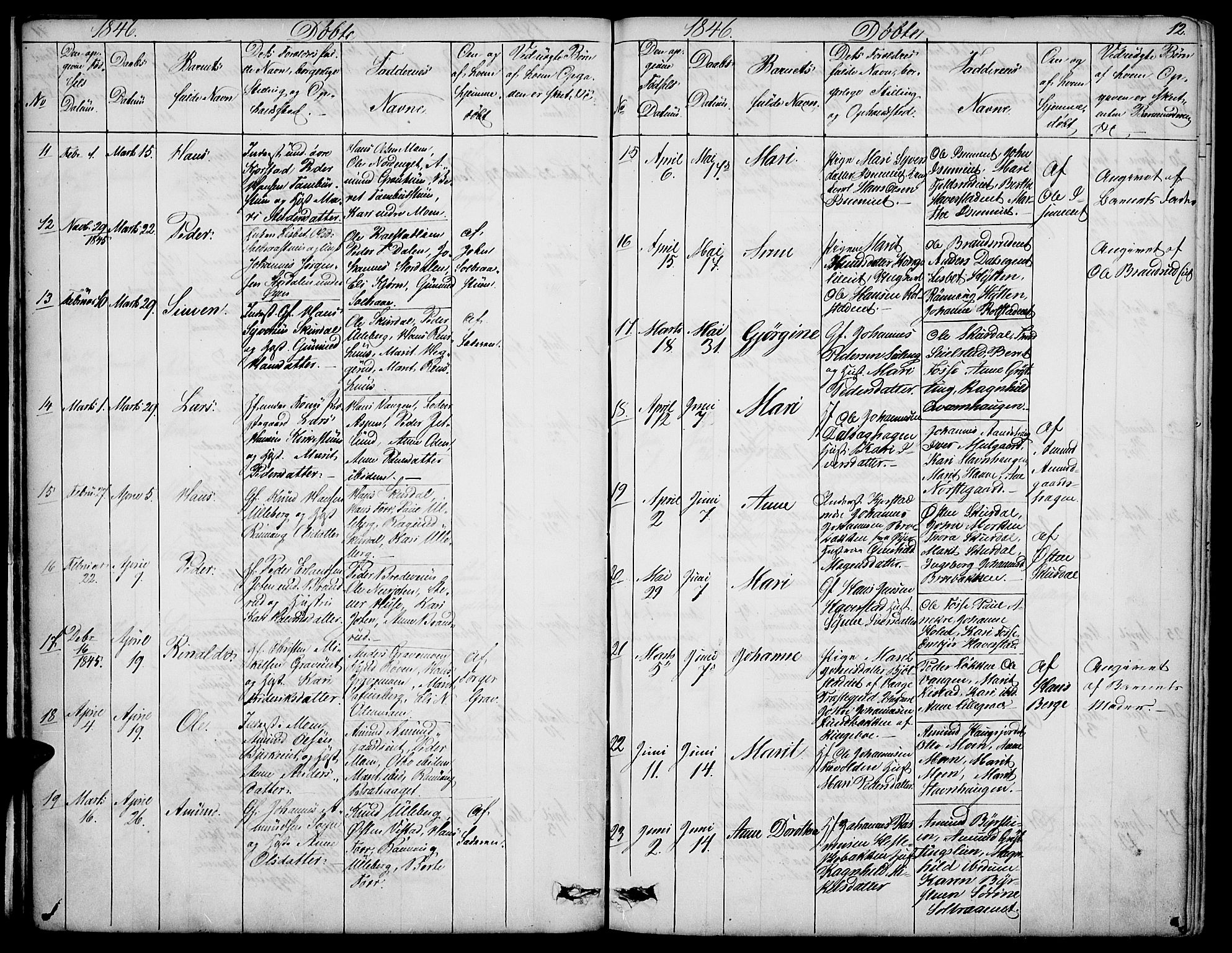 Sør-Fron prestekontor, SAH/PREST-010/H/Ha/Hab/L0001: Parish register (copy) no. 1, 1844-1863, p. 12