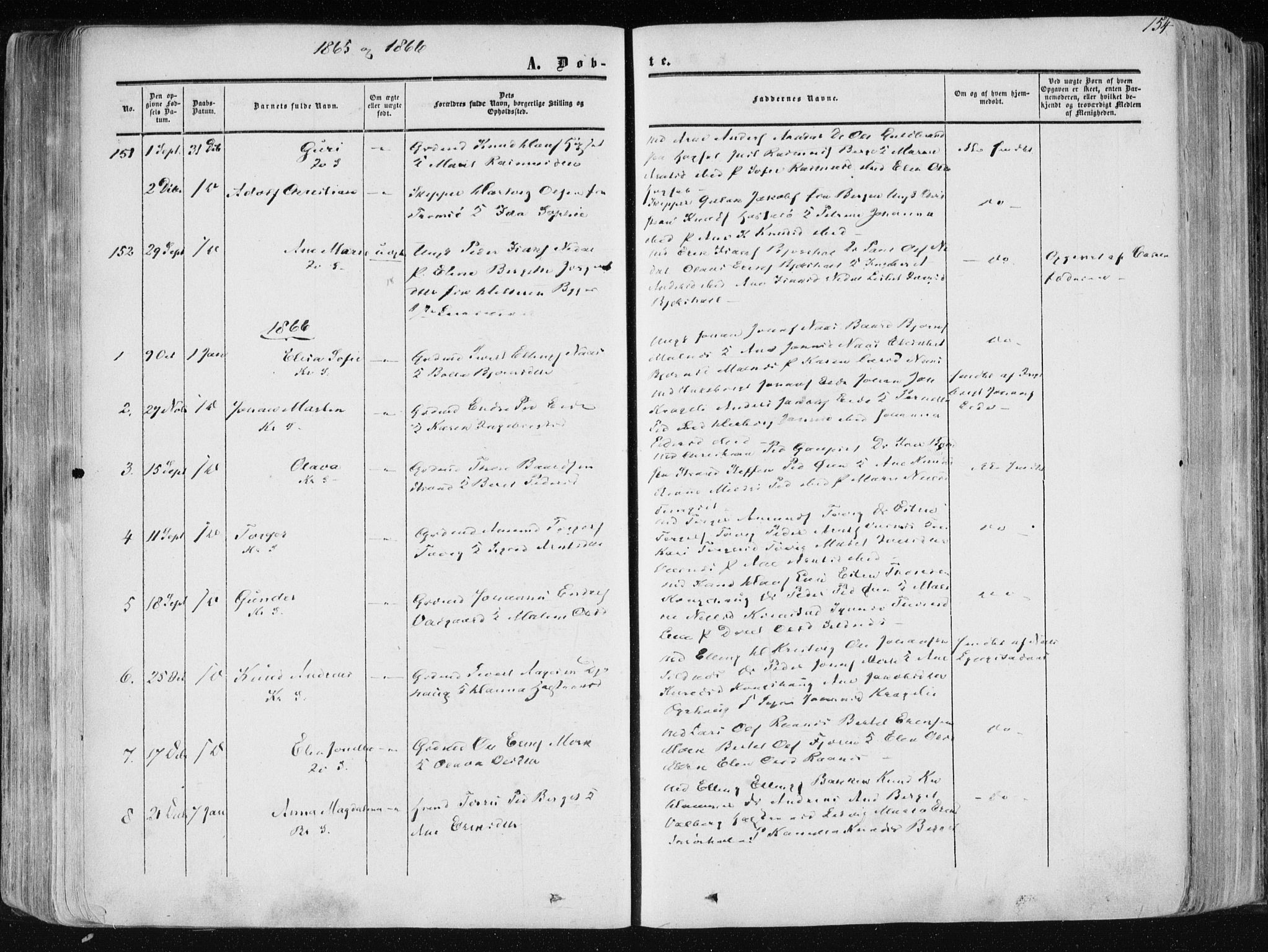 Ministerialprotokoller, klokkerbøker og fødselsregistre - Møre og Romsdal, SAT/A-1454/568/L0804: Parish register (official) no. 568A11, 1854-1868, p. 154