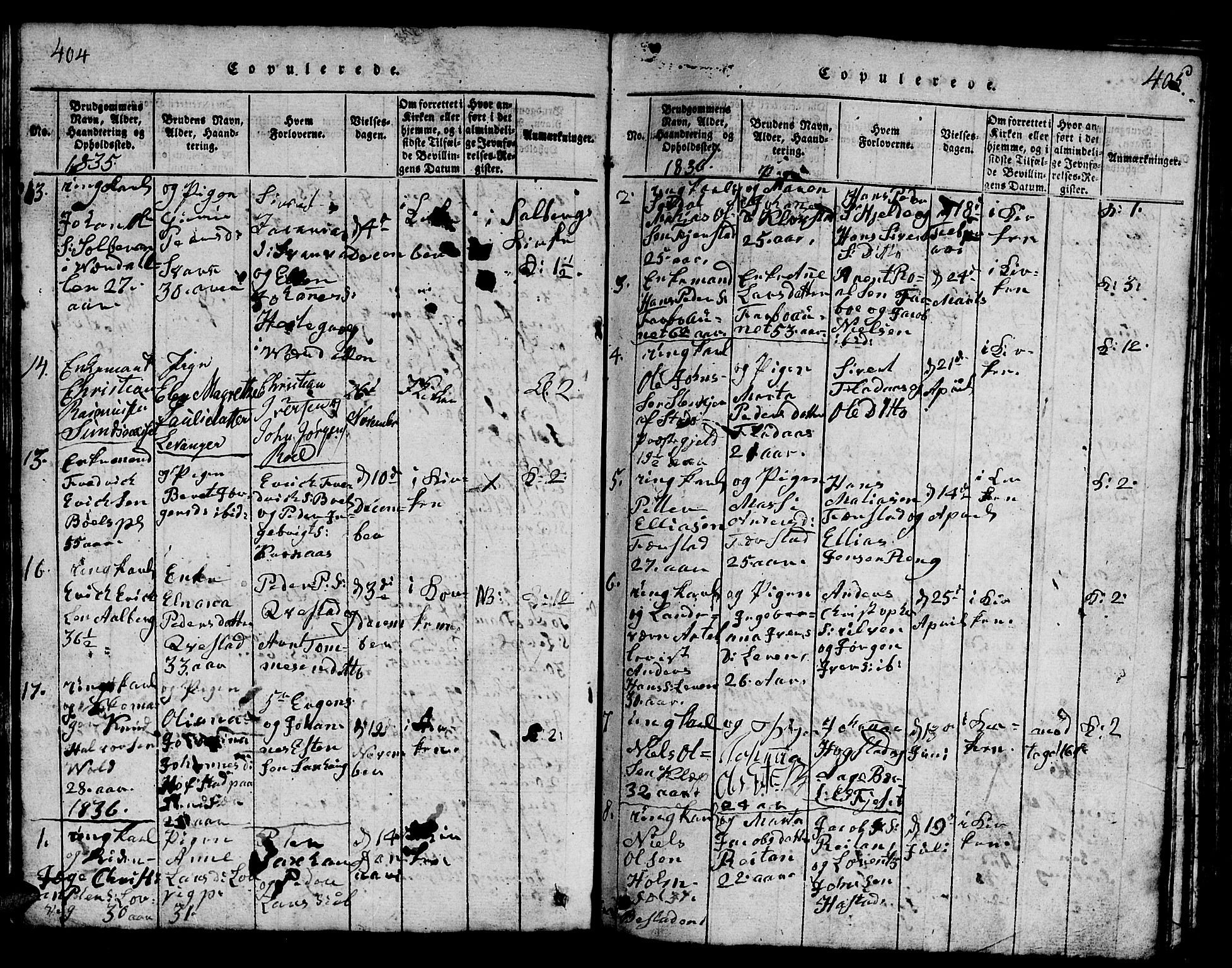 Ministerialprotokoller, klokkerbøker og fødselsregistre - Nord-Trøndelag, SAT/A-1458/730/L0298: Parish register (copy) no. 730C01, 1816-1849, p. 404-405