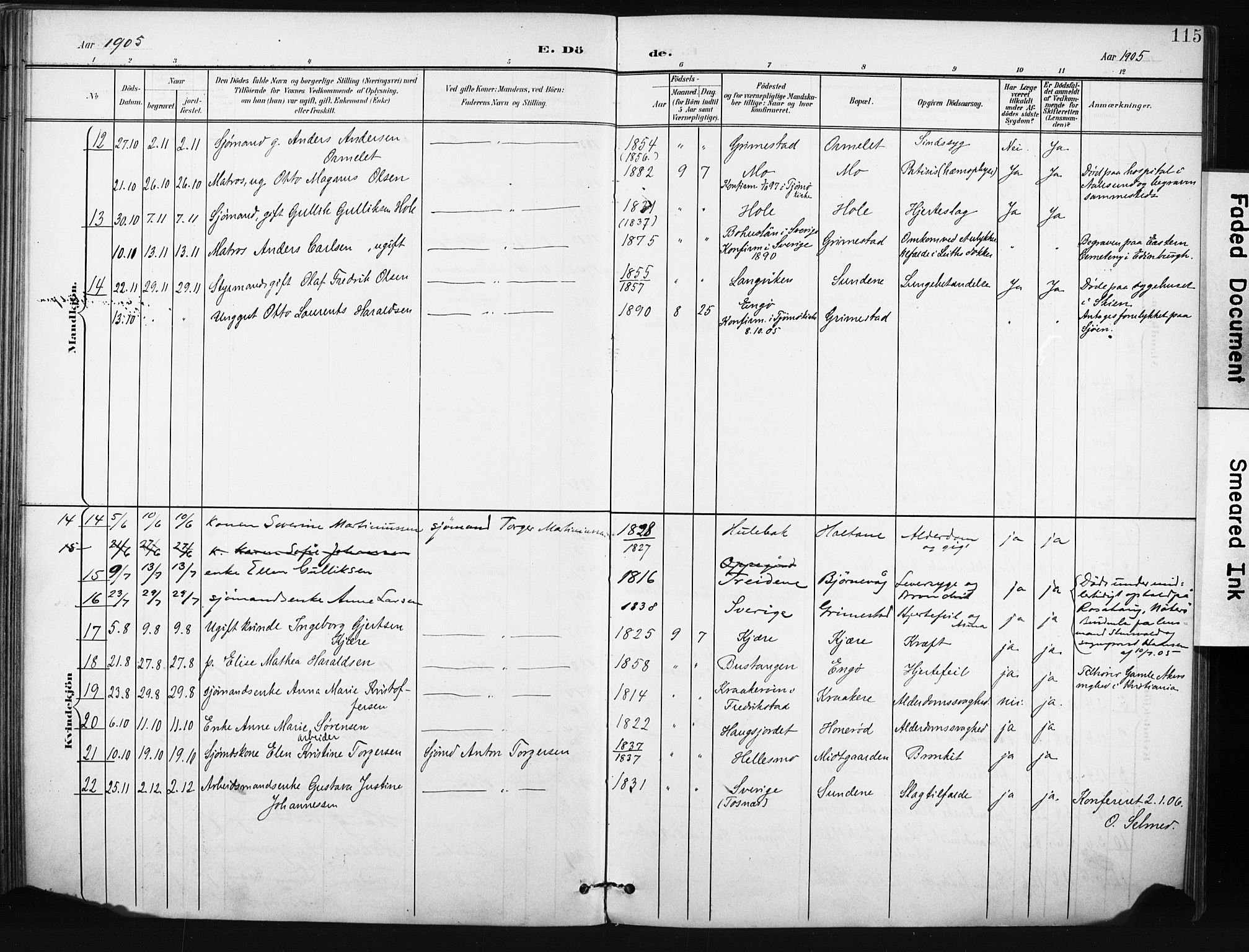 Tjøme kirkebøker, AV/SAKO-A-328/F/Fa/L0005: Parish register (official) no. I 5, 1901-1909, p. 115