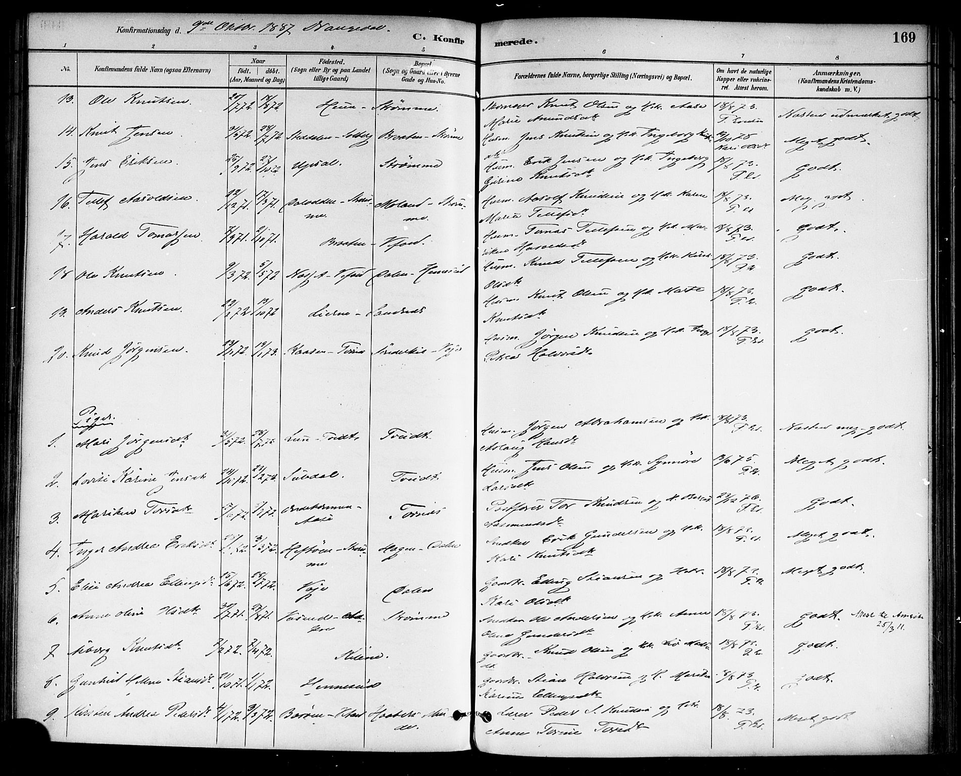 Drangedal kirkebøker, SAKO/A-258/F/Fa/L0010: Parish register (official) no. 10 /1, 1885-1894, p. 169
