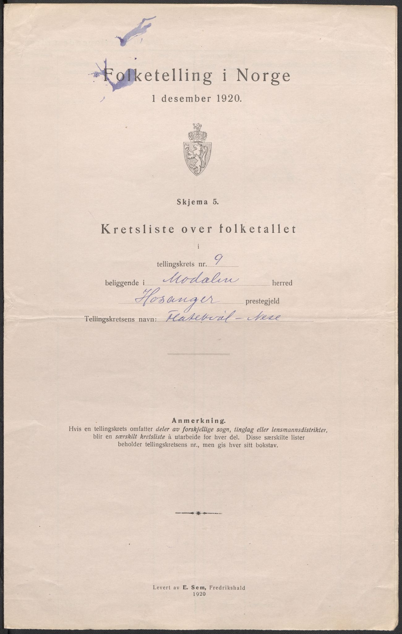 SAB, 1920 census for Modalen, 1920, p. 30