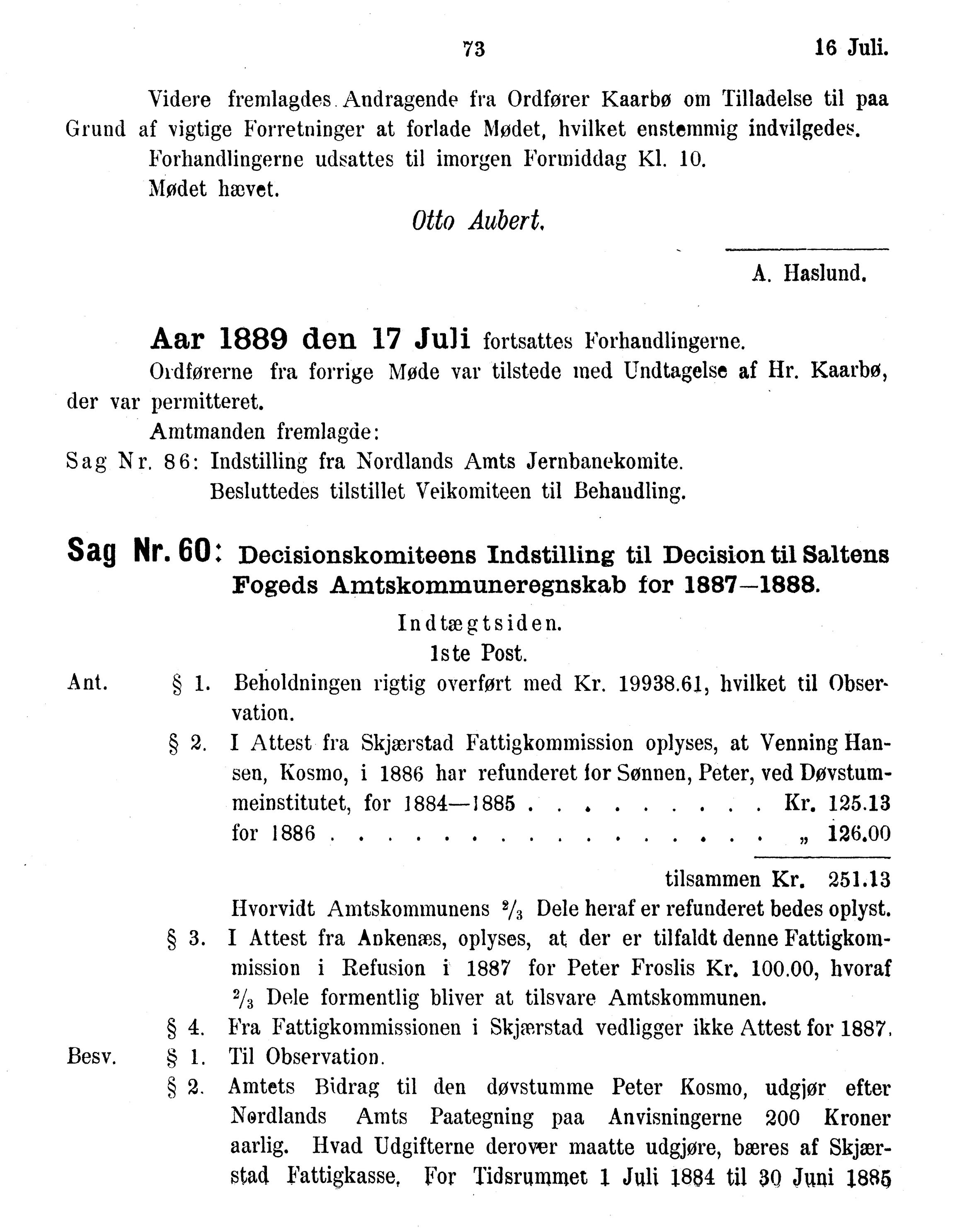Nordland Fylkeskommune. Fylkestinget, AIN/NFK-17/176/A/Ac/L0015: Fylkestingsforhandlinger 1886-1890, 1886-1890, p. 73