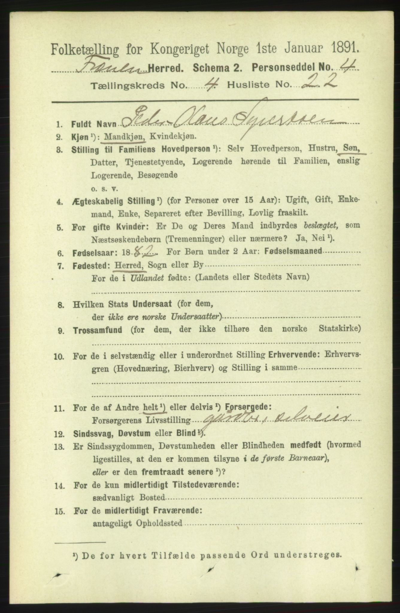 RA, 1891 census for 1548 Fræna, 1891, p. 1257