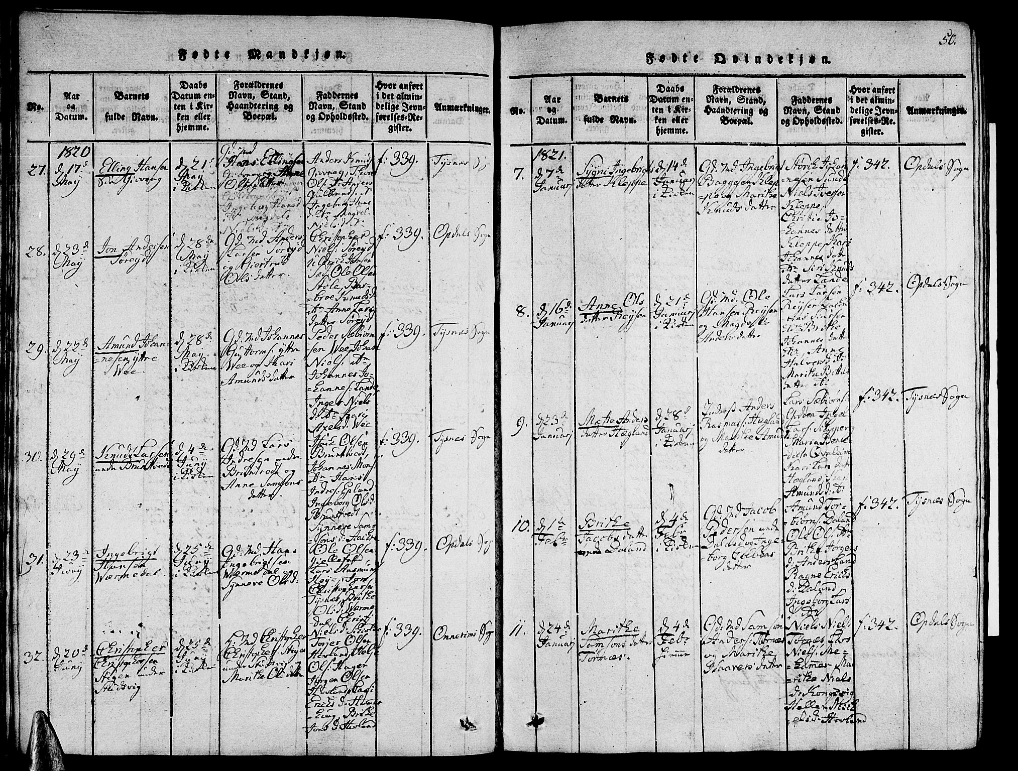 Tysnes sokneprestembete, SAB/A-78601/H/Hab: Parish register (copy) no. A 1, 1816-1828, p. 50