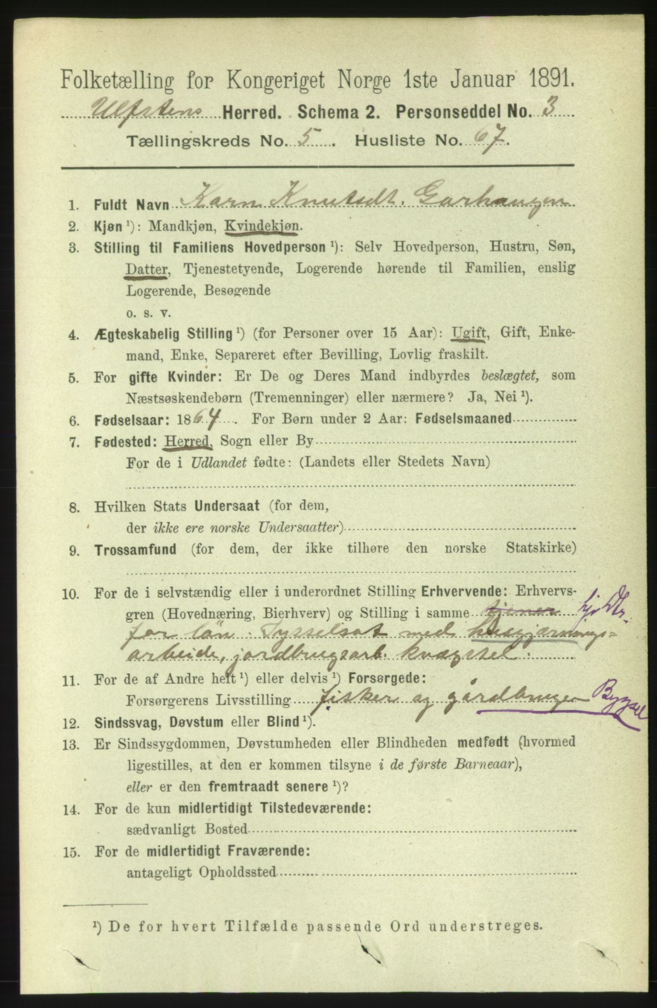 RA, 1891 census for 1516 Ulstein, 1891, p. 1660