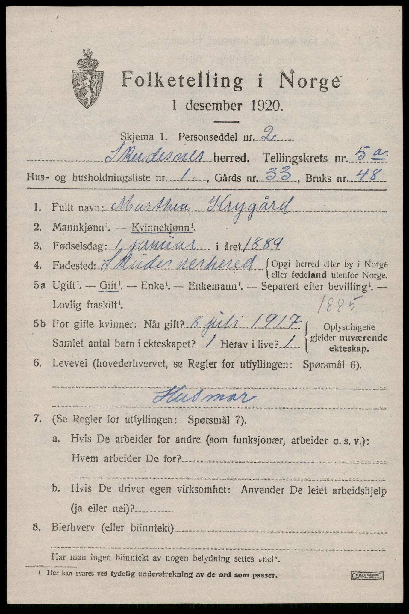 SAST, 1920 census for Skudenes, 1920, p. 4000