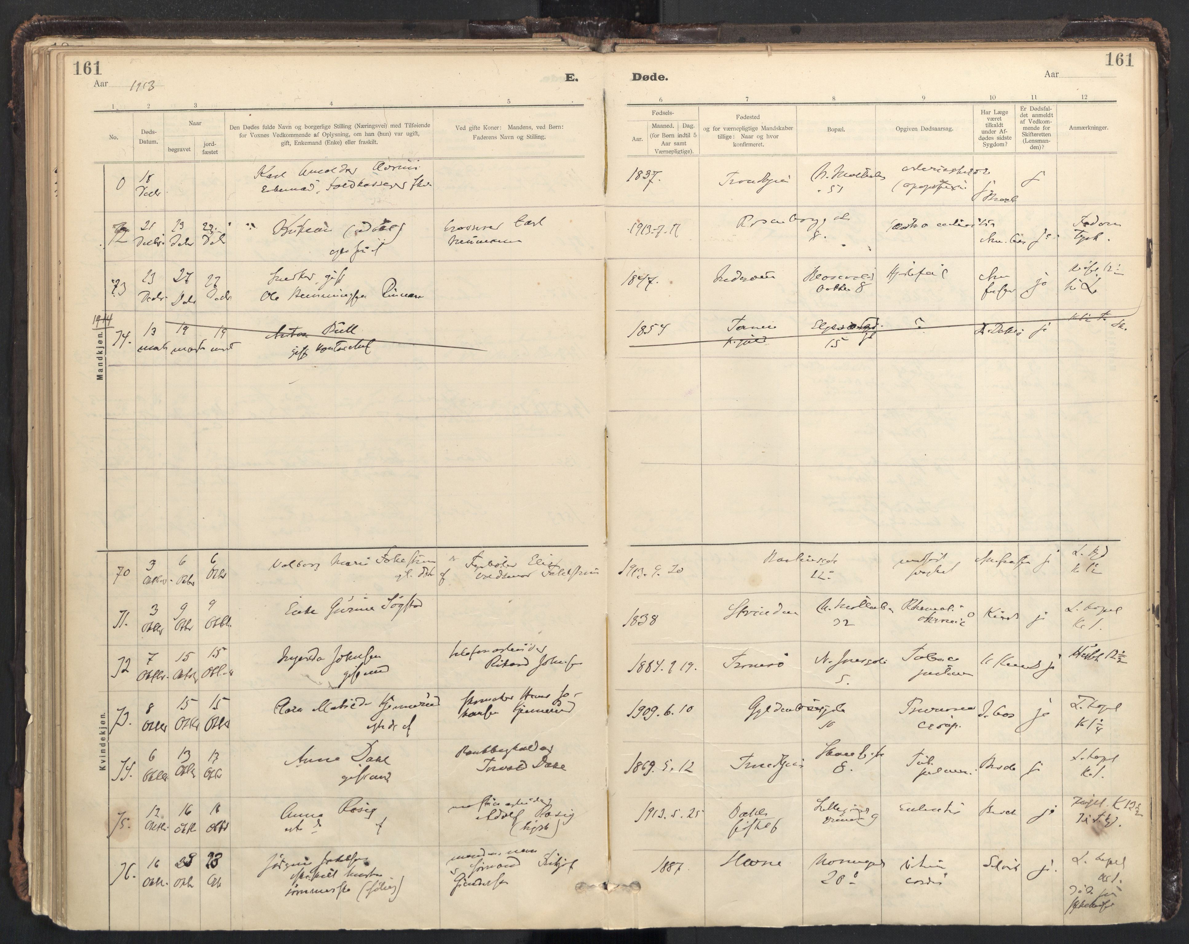Ministerialprotokoller, klokkerbøker og fødselsregistre - Sør-Trøndelag, SAT/A-1456/604/L0204: Parish register (official) no. 604A24, 1911-1920, p. 161