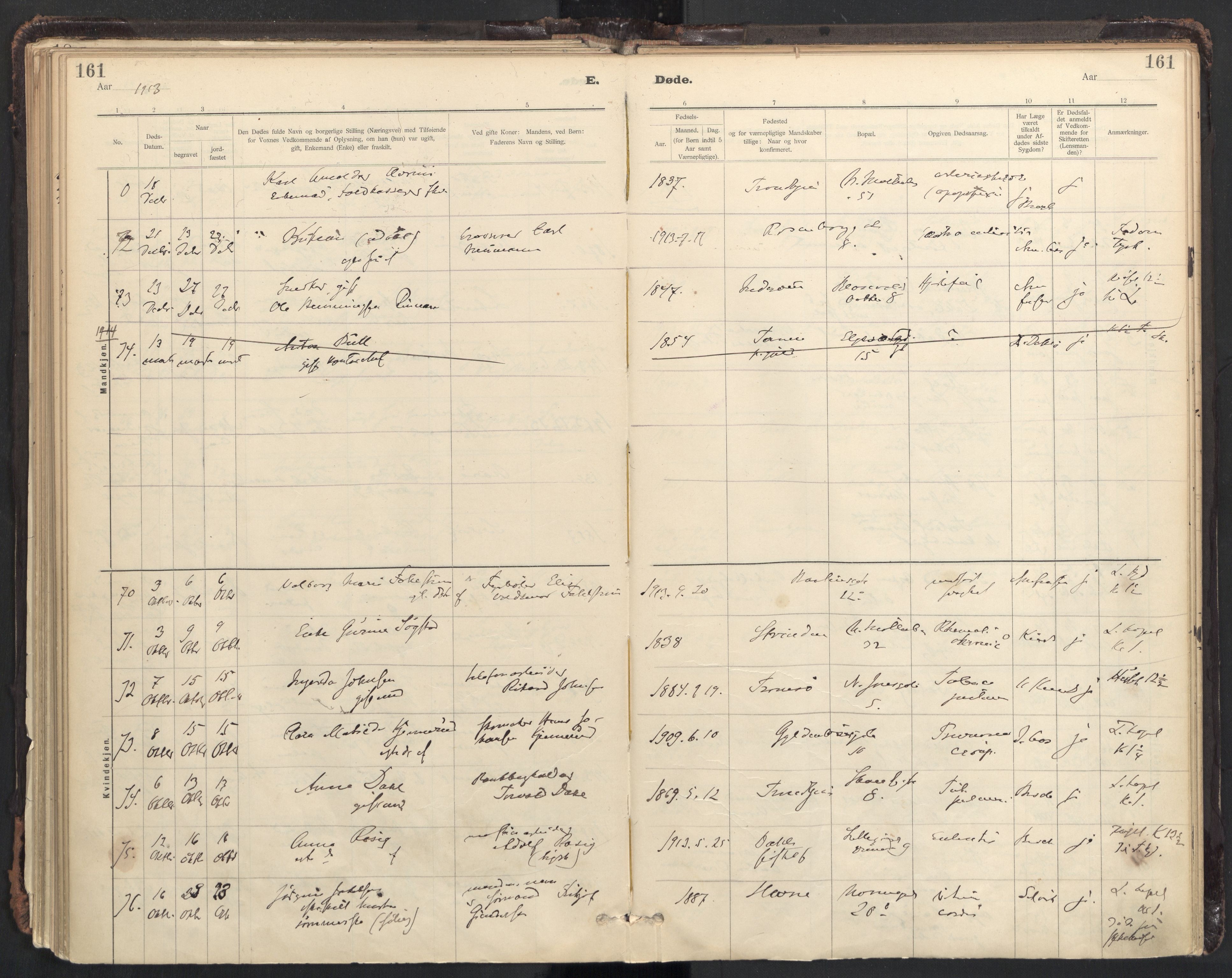 Ministerialprotokoller, klokkerbøker og fødselsregistre - Sør-Trøndelag, AV/SAT-A-1456/604/L0204: Parish register (official) no. 604A24, 1911-1920, p. 161