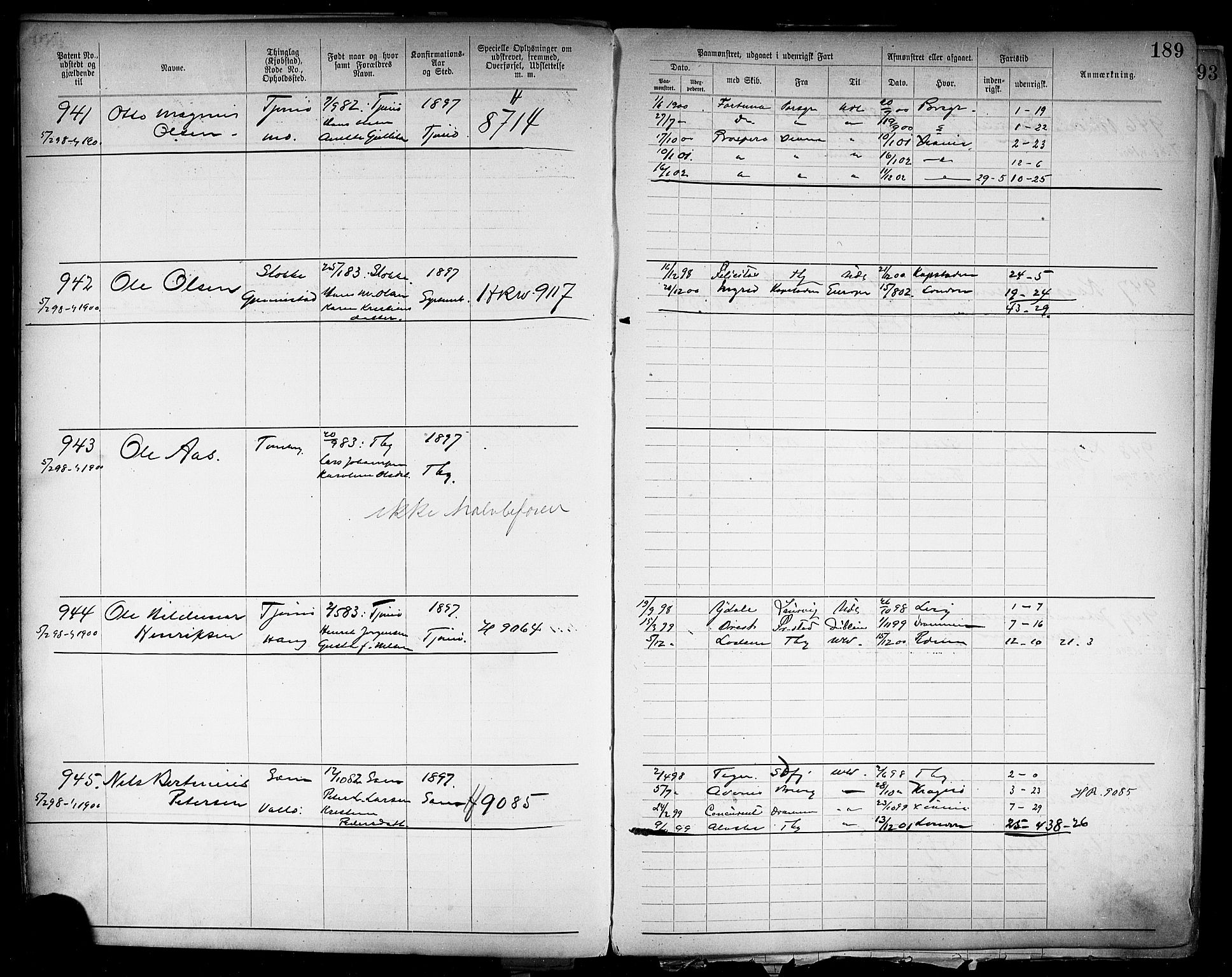 Tønsberg innrulleringskontor, AV/SAKO-A-786/F/Fb/L0004: Annotasjonsrulle Patent nr. 1-2400, 1892-1904, p. 154