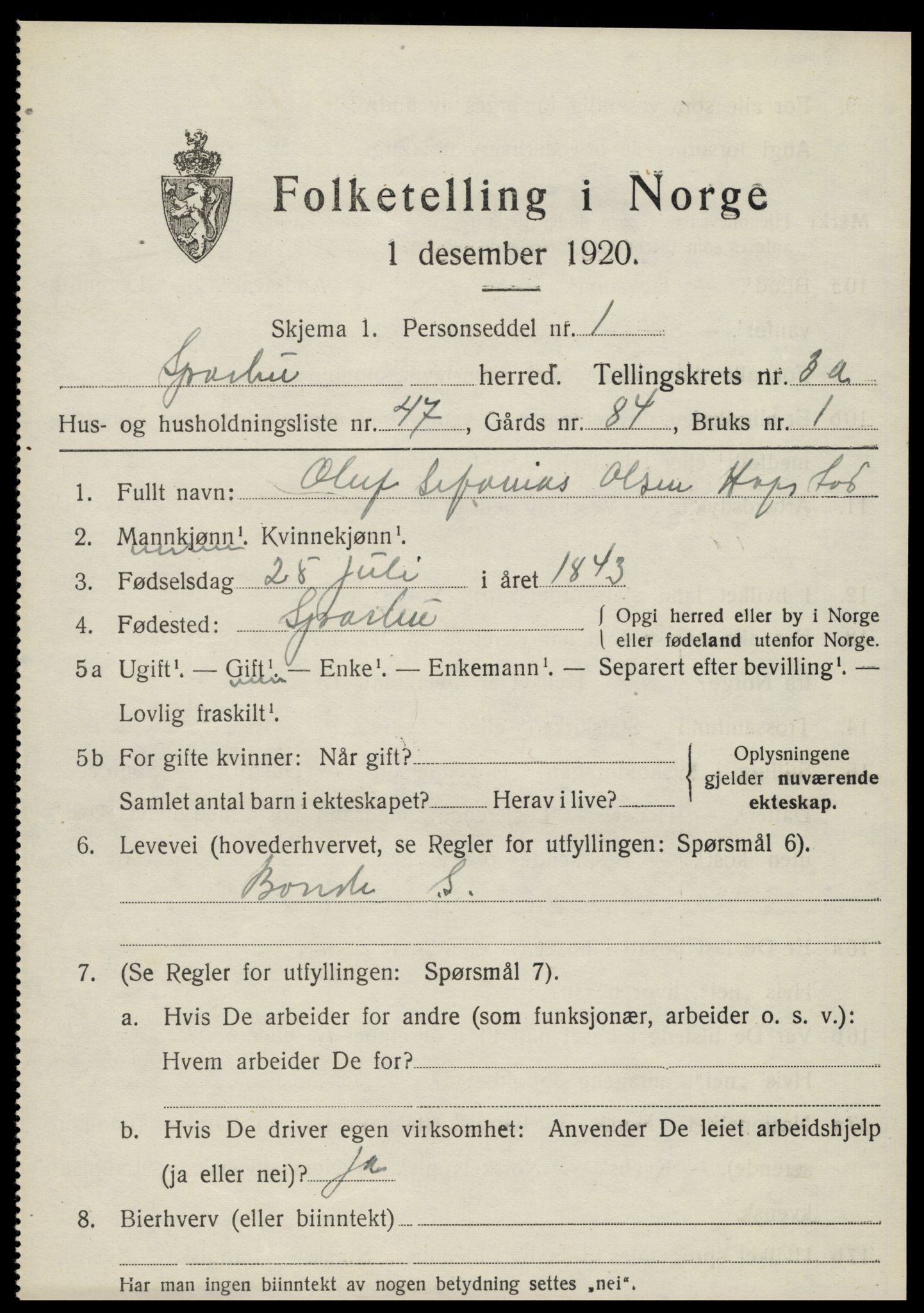 SAT, 1920 census for Sparbu, 1920, p. 4789