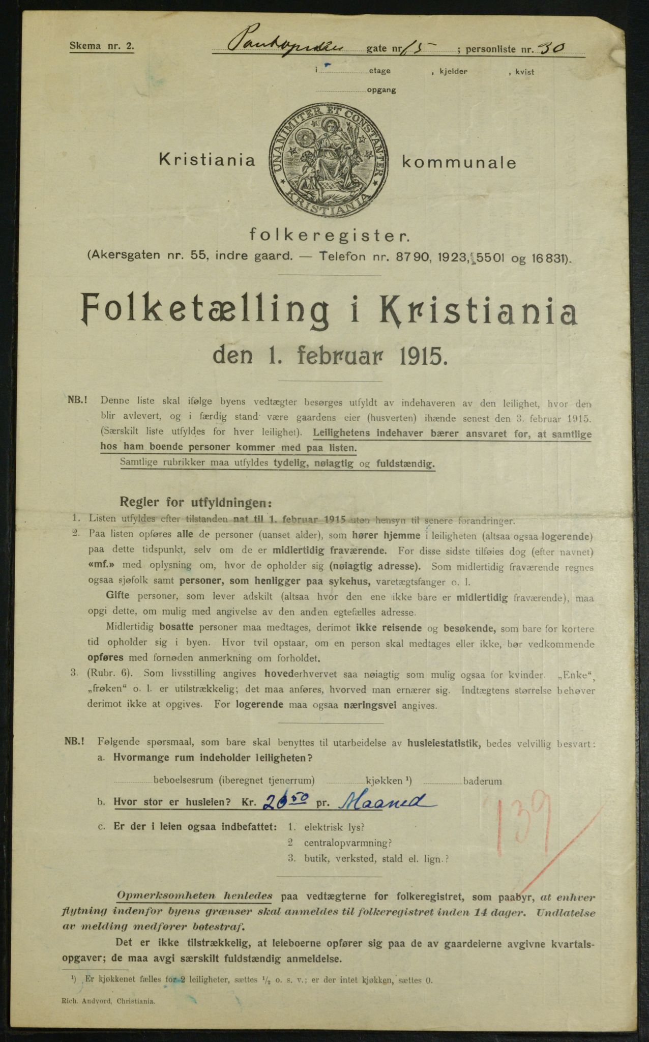 OBA, Municipal Census 1915 for Kristiania, 1915, p. 80708