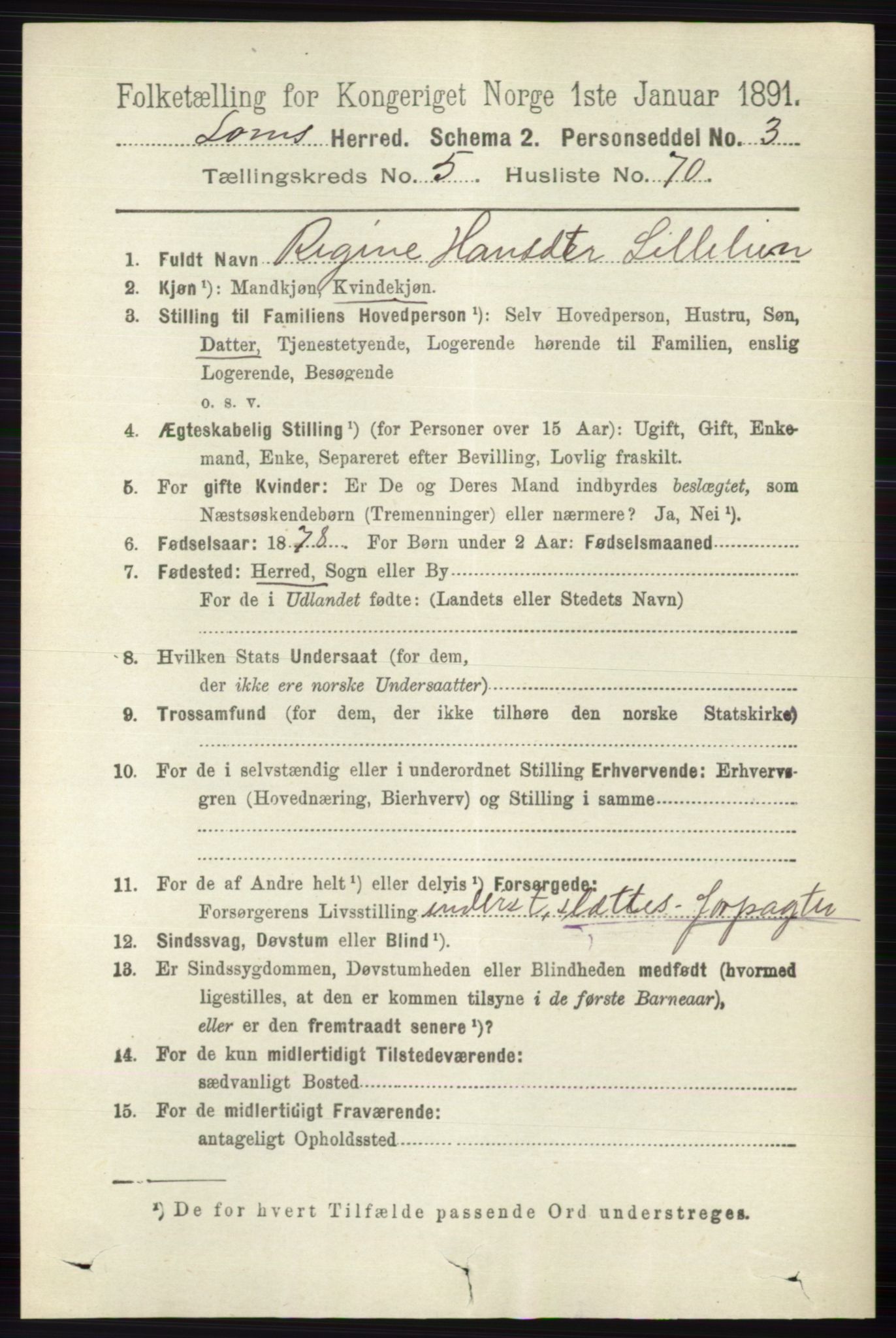 RA, 1891 census for 0514 Lom, 1891, p. 2299