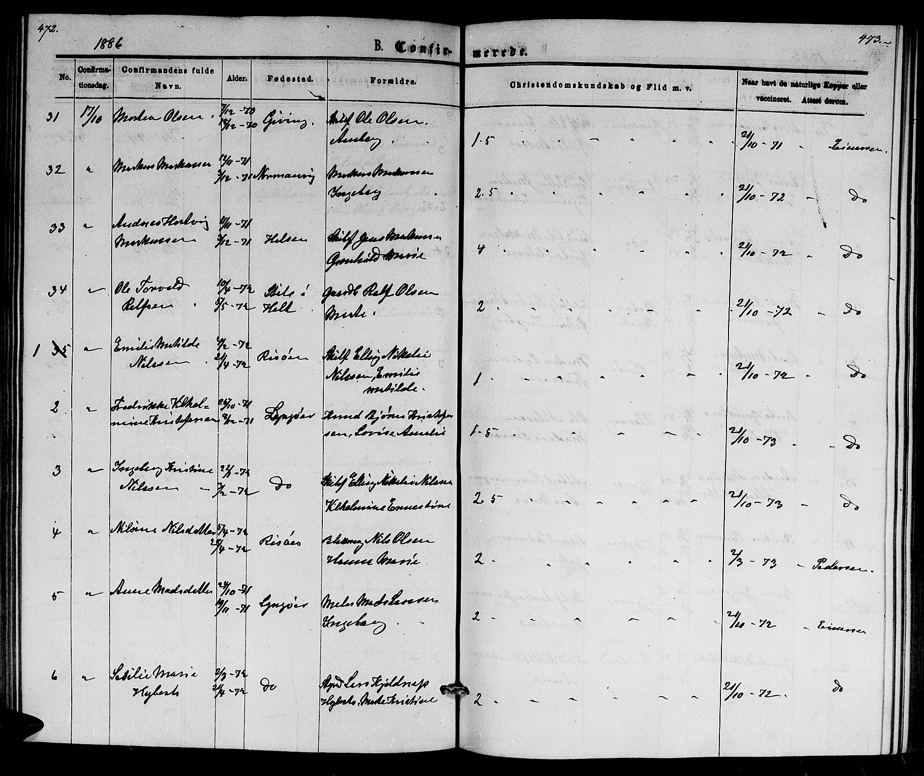 Dypvåg sokneprestkontor, AV/SAK-1111-0007/F/Fb/Fba/L0012: Parish register (copy) no. B 12, 1872-1886, p. 472-473